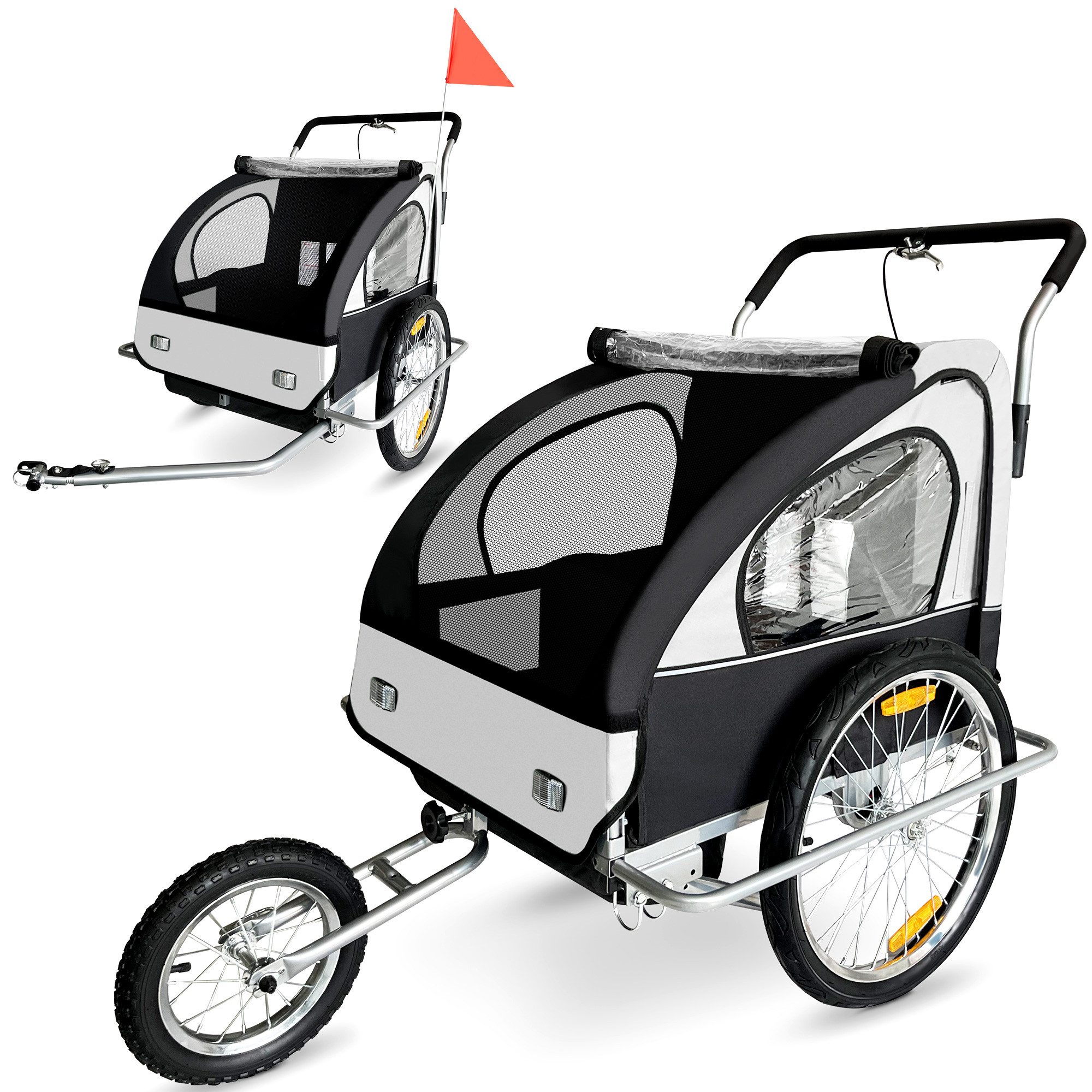Fahrradkinderanhänger Fahrradanhänger 2in1 Jogger - in Weiß/Schwarz - Silver Frame