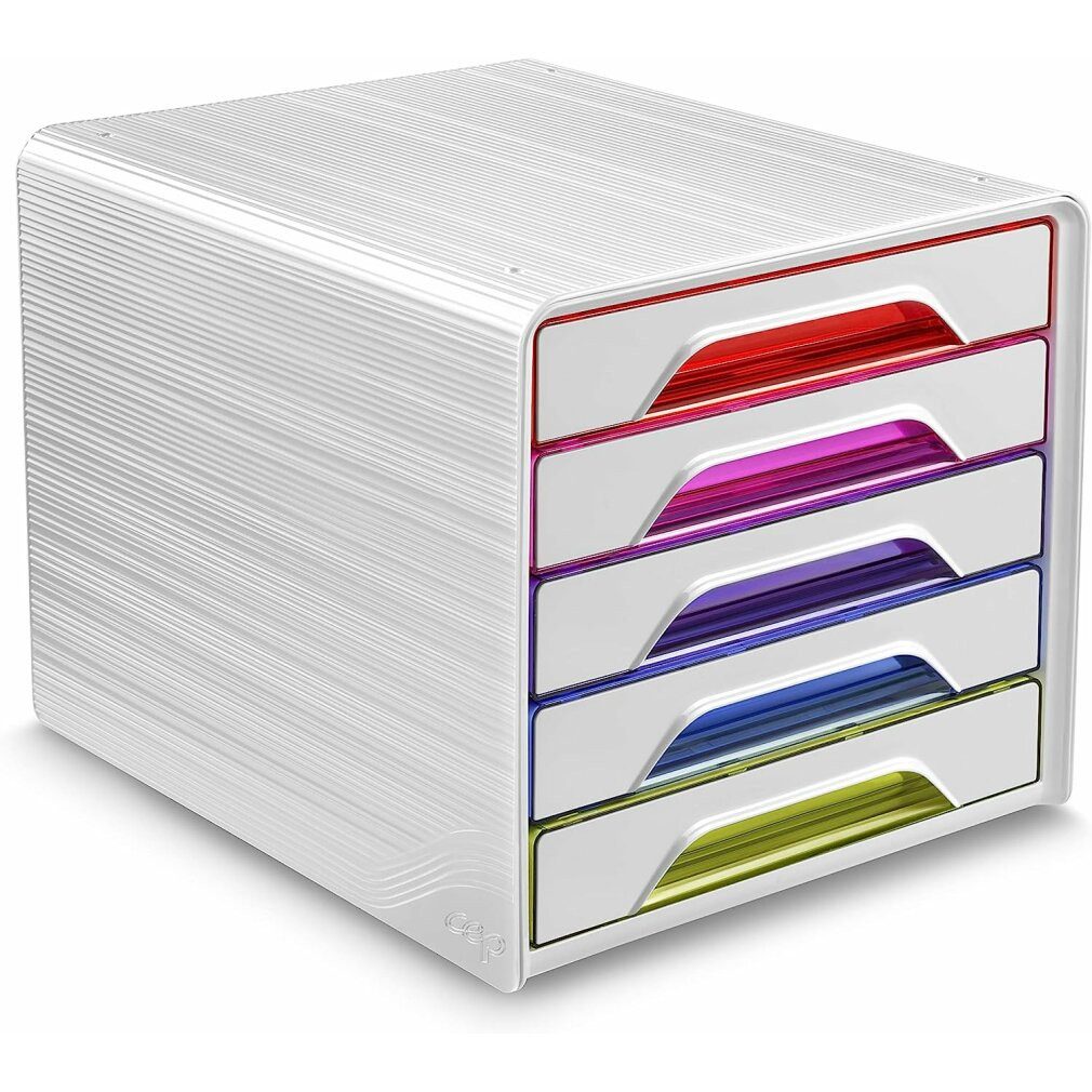 CEP Organizer Schubladenbox Smoove weiß/bunt-transparent DIN A4 mit 5 Schubladen