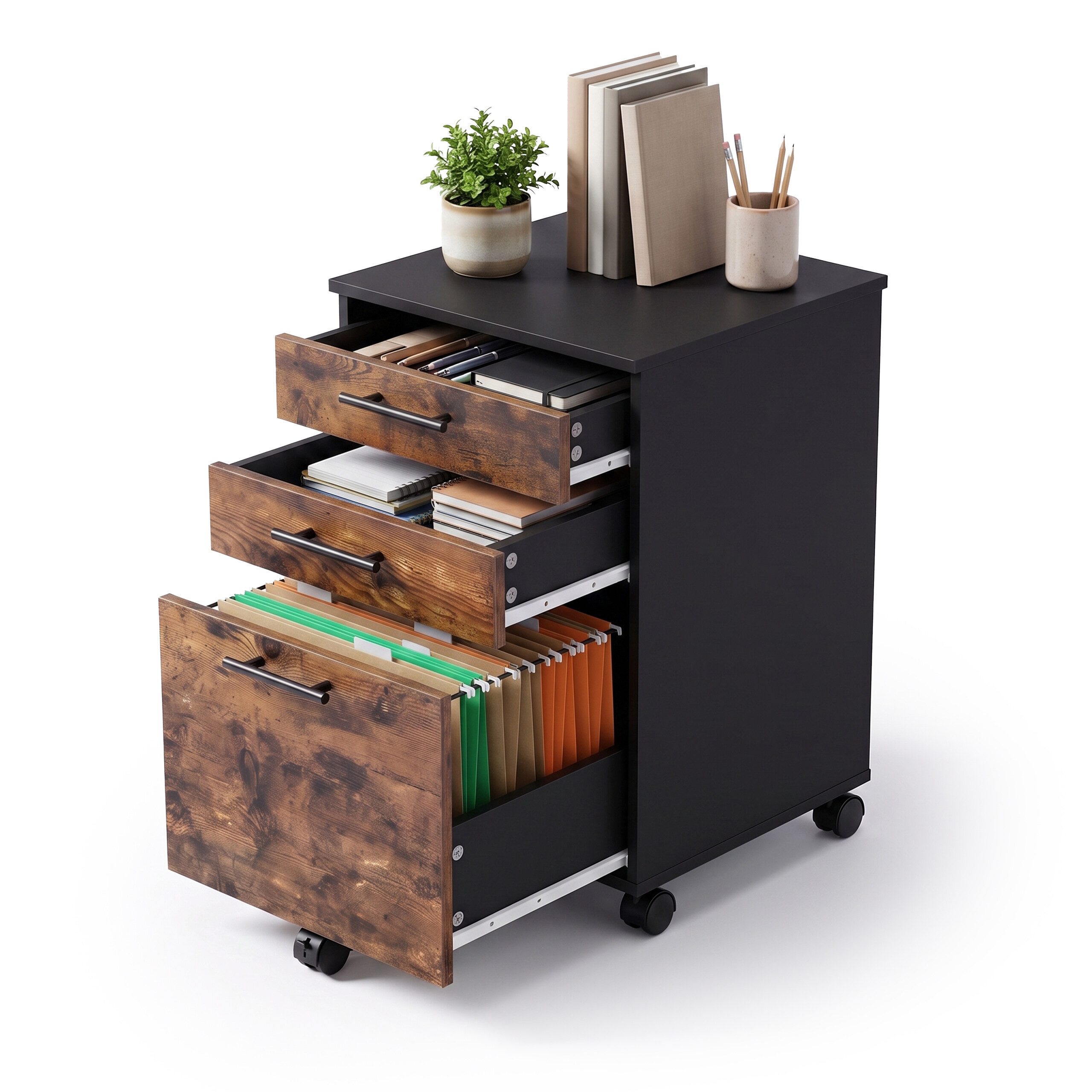 relaxdays Rollcontainer mit 3 Schubladen, (1 St), Vintagebraun