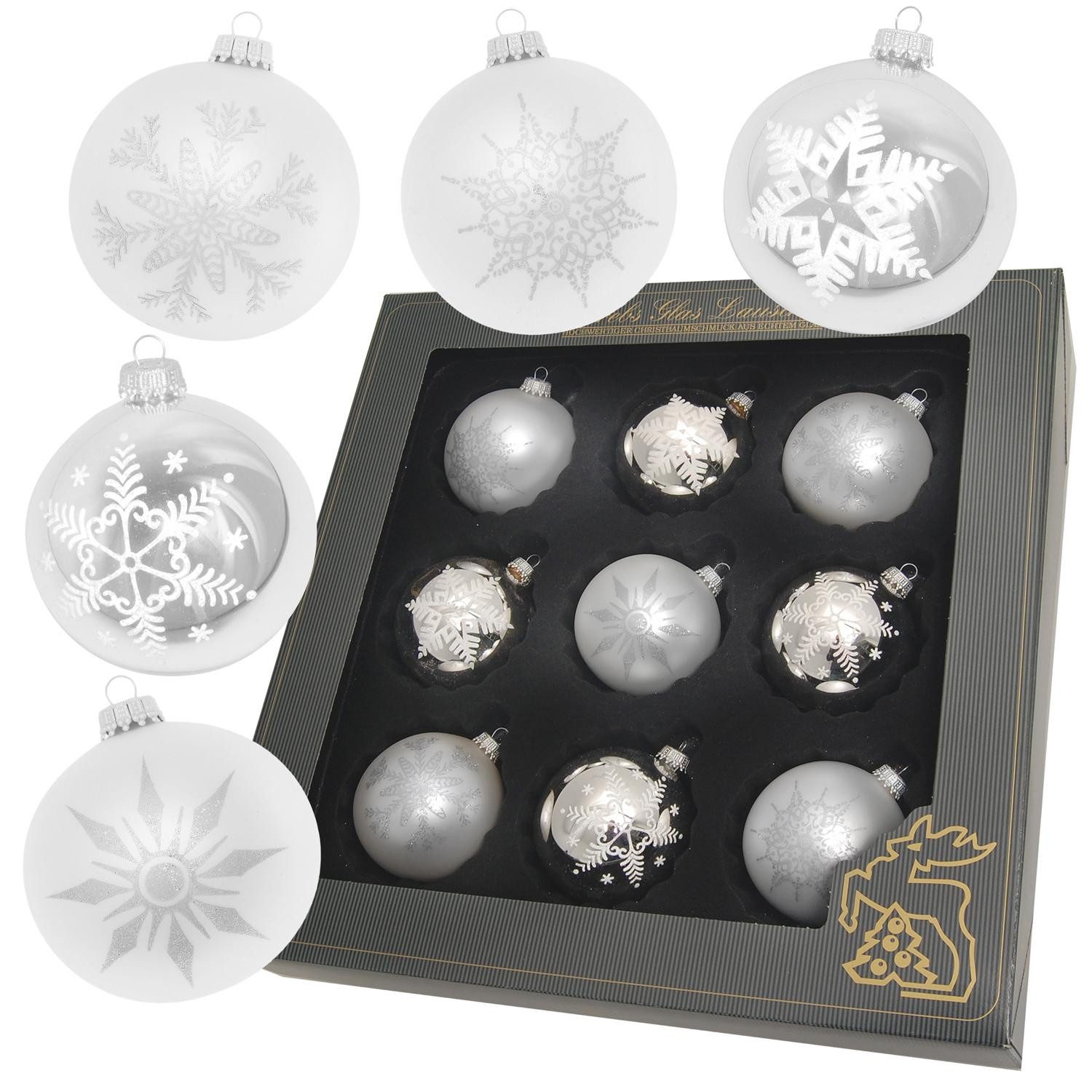 Krebs Glas Lauscha Weihnachtsbaumkugel 9er Kugelsortiment - Silber - Matt u günstig online kaufen