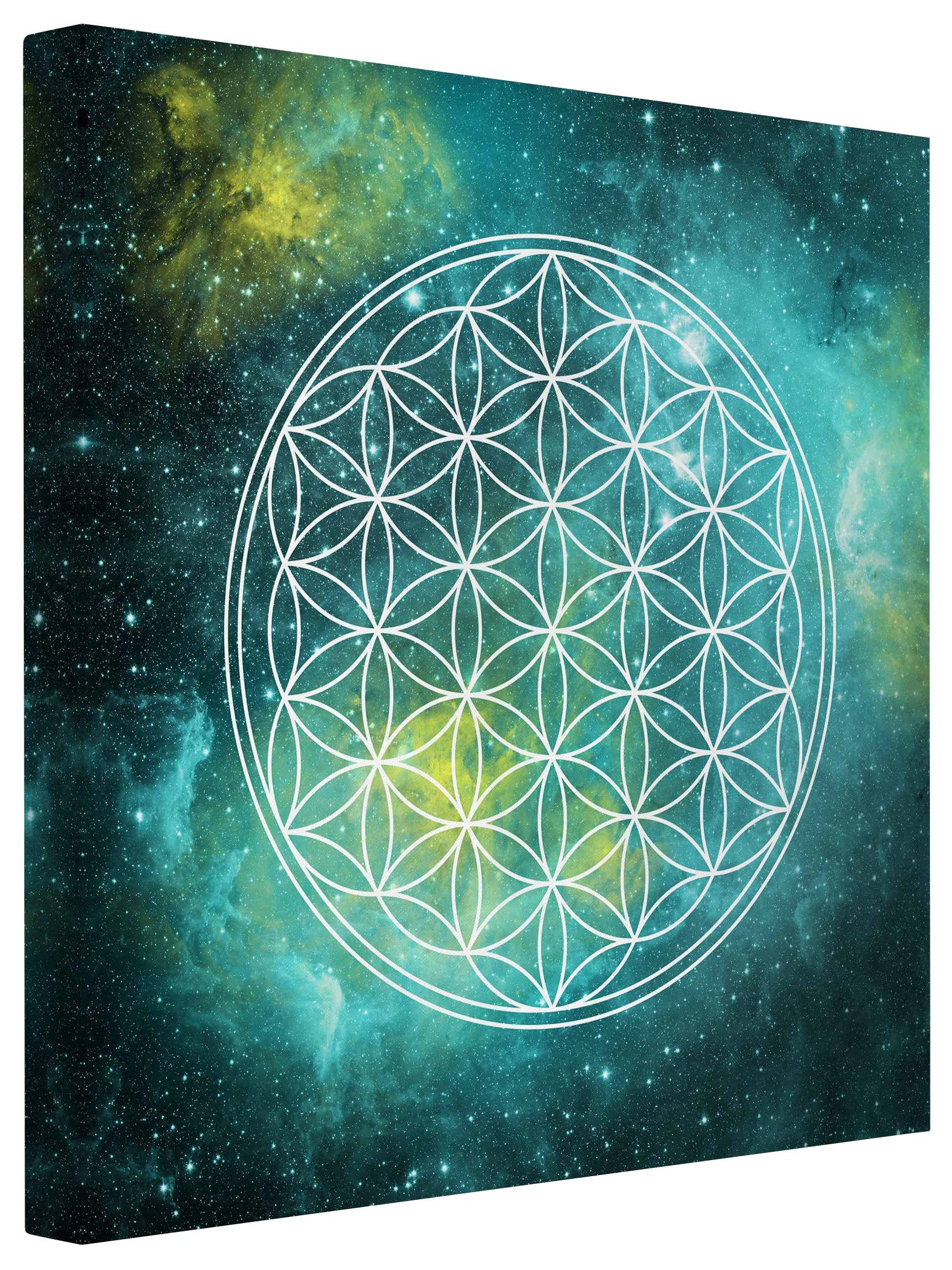 Bilderdepot24 Leinwandbild Modern Boho Blume des Lebens weiss Bild auf Leinwand Groß XXL, Wohnzimmer Schlafzimmer Küche Flur Wandbild Kunstdruck Wanddeko Druck