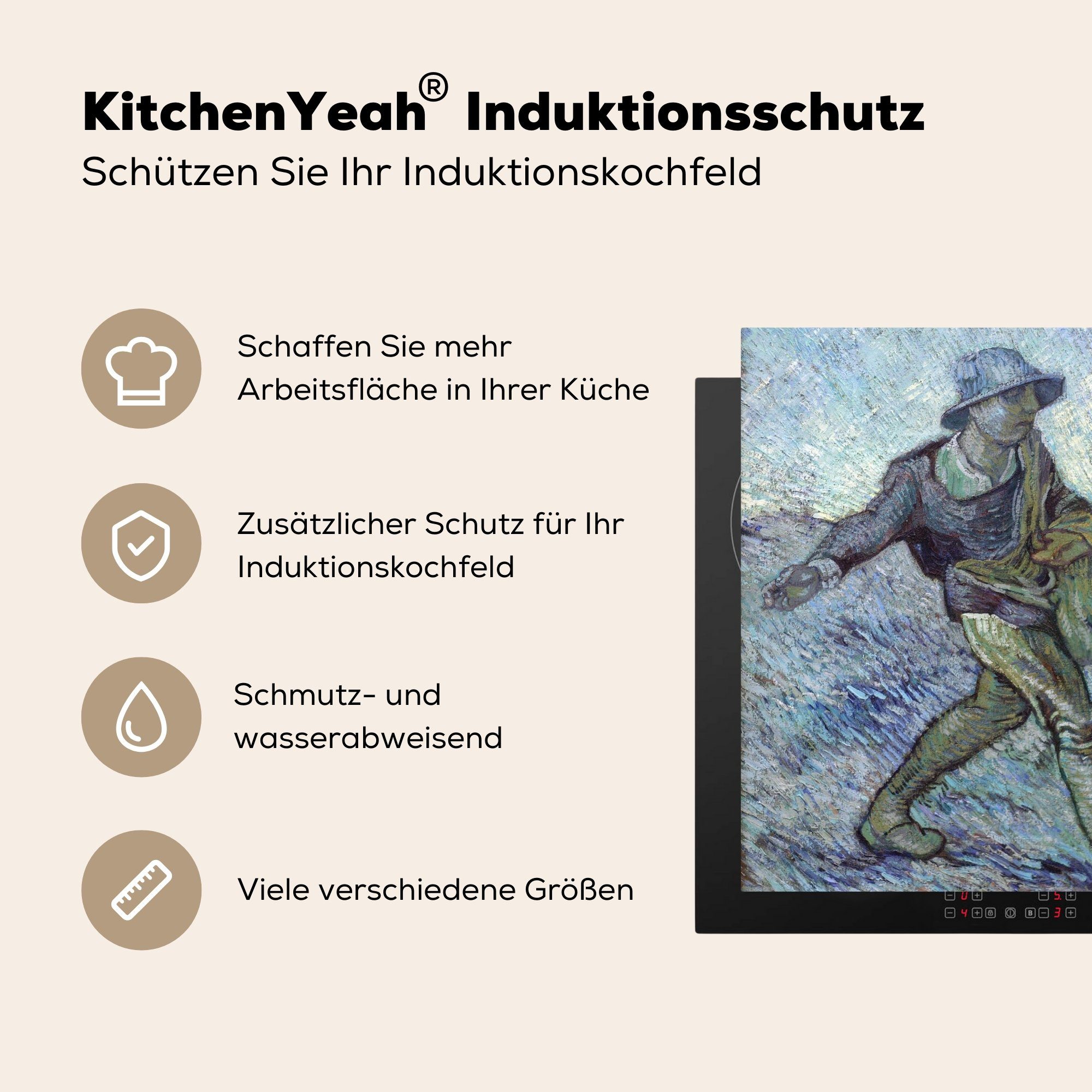 - 78x78 MuchoWow (1 Arbeitsplatte tlg), Gogh, küche Sämann cm, Vincent für van Ceranfeldabdeckung, Der Millet) Vinyl, Herdblende-/Abdeckplatte (nach