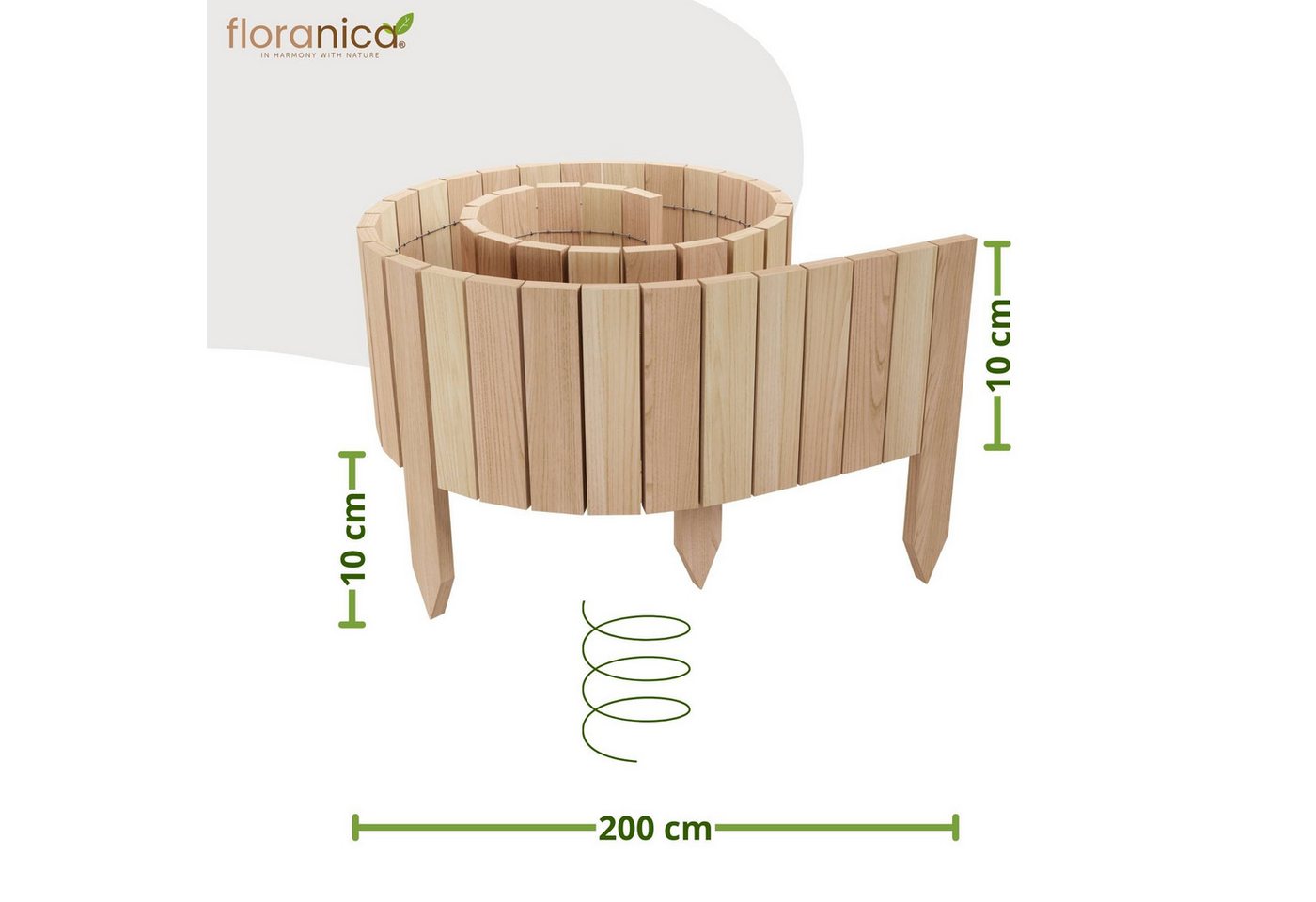Thumbnail - Floranica Palisade Beeteinfassung Flexibler Rollborder Rasenkante Beetumrandung Palisade, LxH: 200x10 cm, Unbehandelt, f...