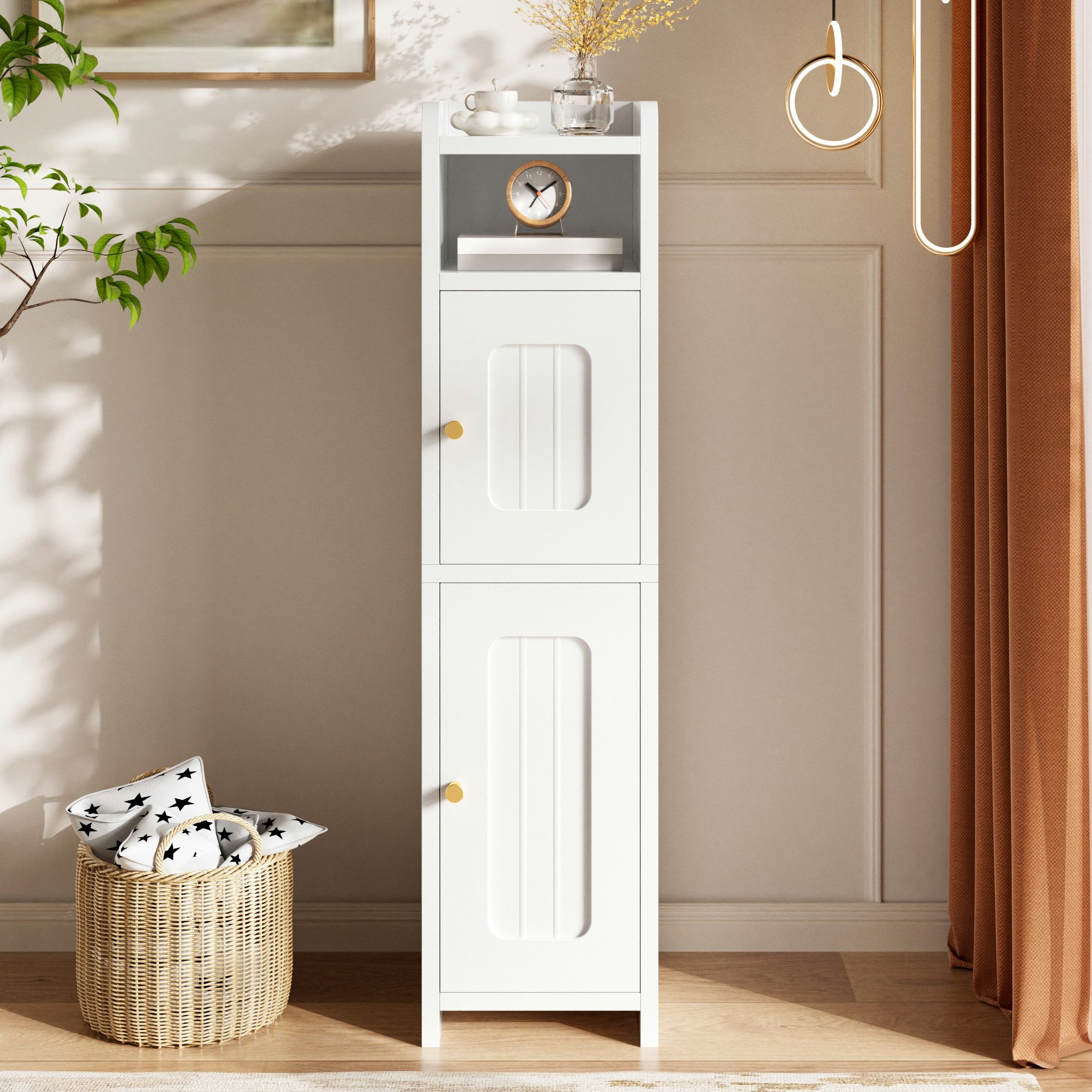 Flieks Badkommode schmaler Hochschrank Badezimmerschrank mit verstellbarer Einlegeboden (1 St., 20x20x80 cm), Multifunktionsschrank Mehrzweckschrank Weiß, Metal – Bild 3 von 5