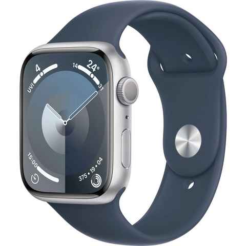 Apple Watch Series 9 GPS Aluminium 45mm M/L Smartwatch (4,5 cm/1,77 Zoll, Watch OS 10), Sport Band