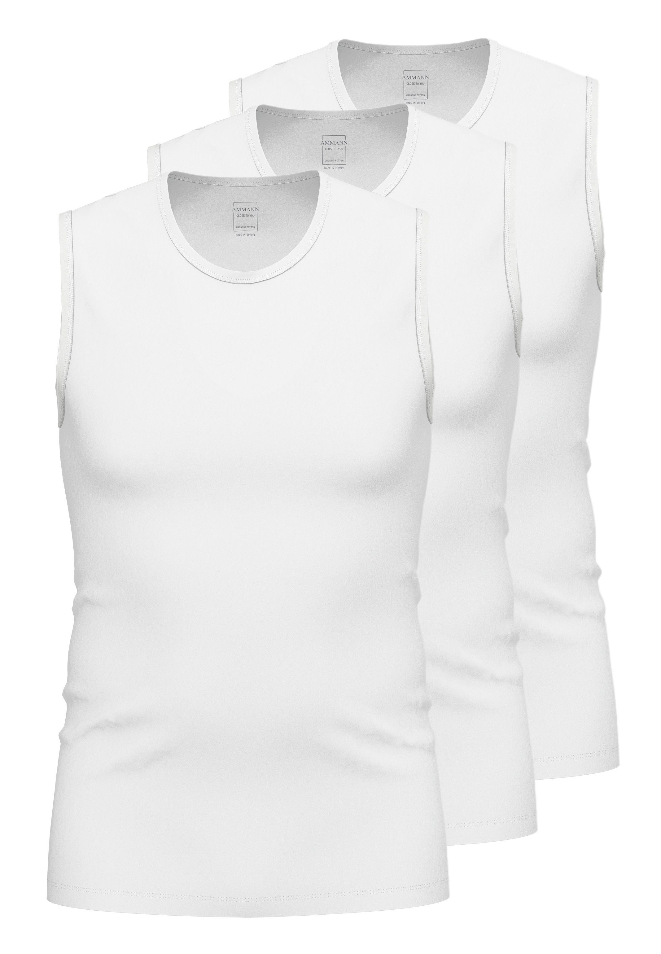 Ammann Unterhemd 3er Pack Close to you (Spar-Set, 3-St) Unterhemd / Tanktop - Baumwolle - Atmungsaktiv - Elastisches Material Weiß