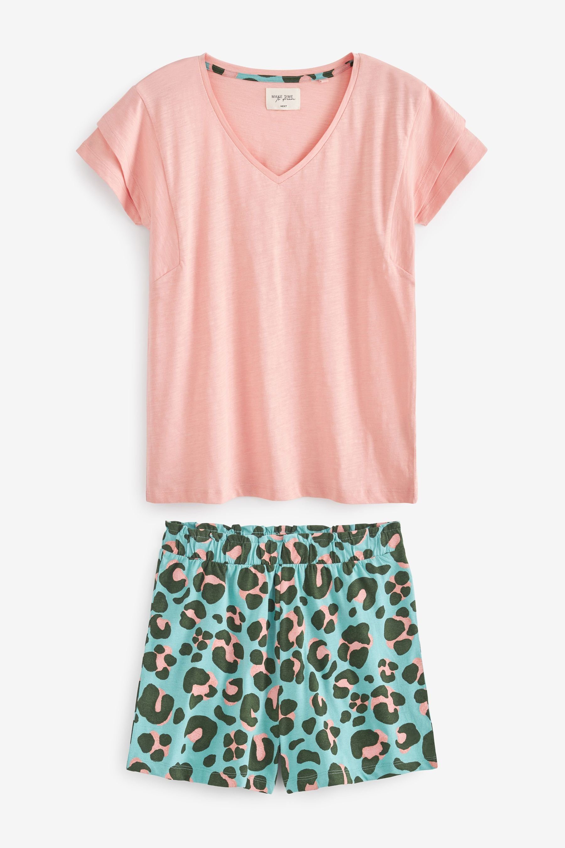 Leopard tlg) mit (2 Baumwolljersey-Pyjama Next Pyjama Pink/Teal Set Blue Shorts,