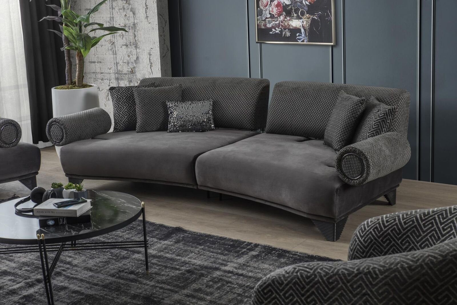 JVmoebel Luxus Stoff Design Sofa Sofa Gebogene Dreisitzer Wohnzimmer Couch
