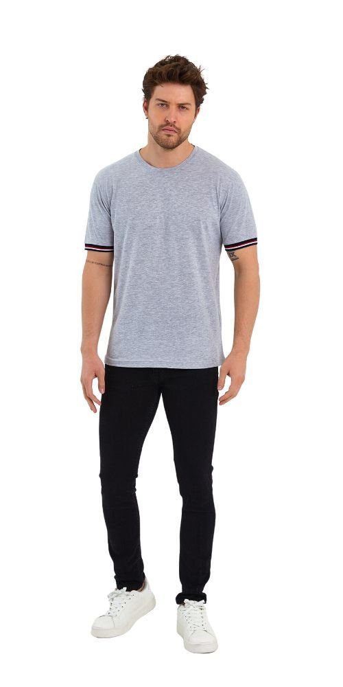COMEOR T-Shirt Basic Herren Kurzarm Rundhalls (Packung, 1-tlg) mit gestreiften Ärmel Bündchen