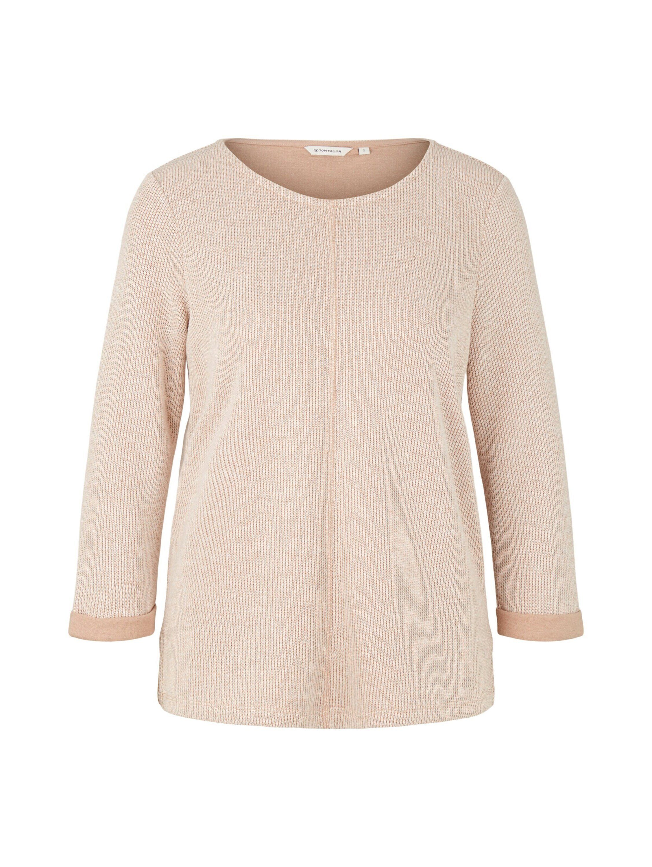 TOM Plain/ohne french beige melange clay TAILOR (1-tlg) Details Strickpullover