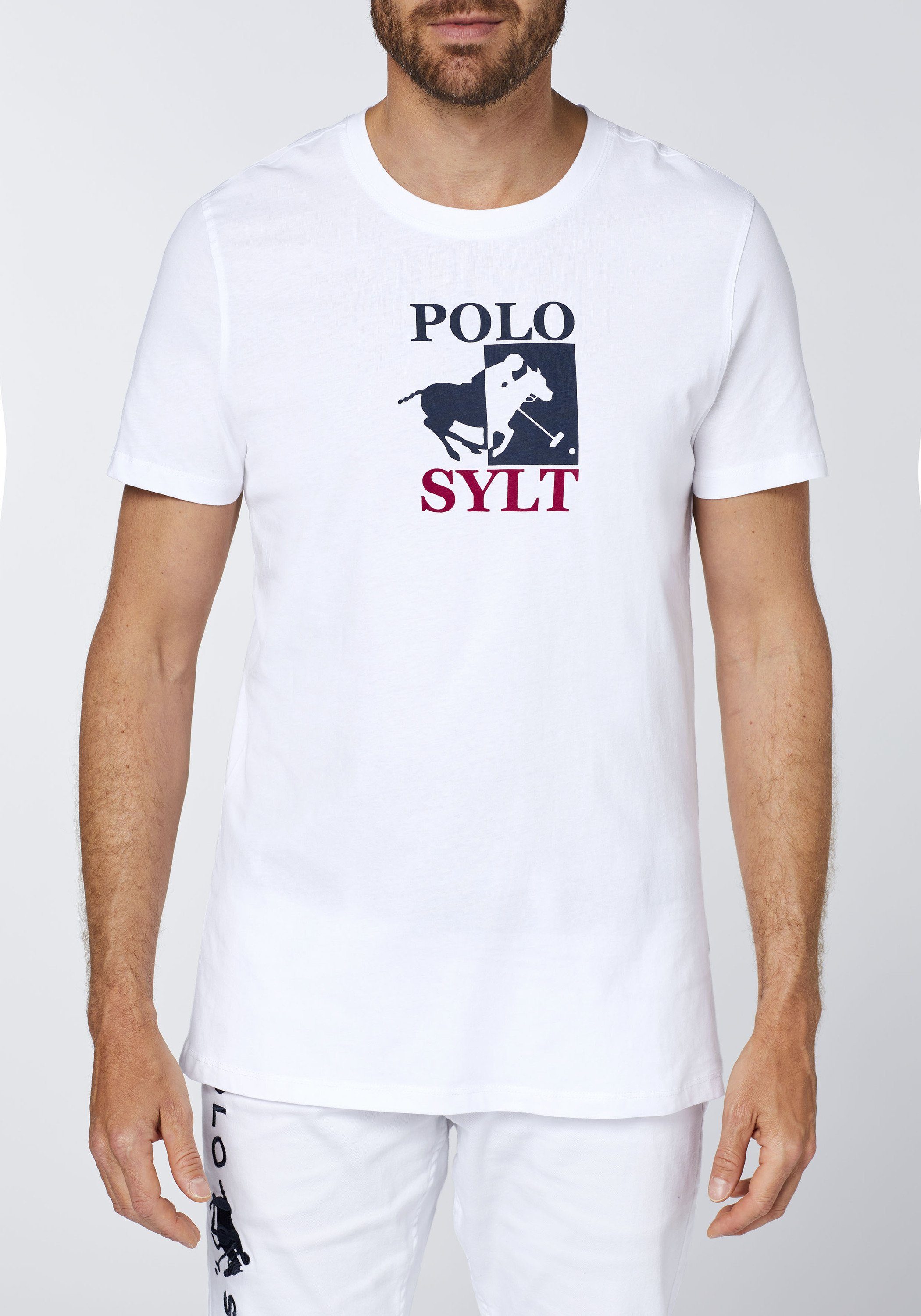 mit Logoprint Bright Polo Print-Shirt Sylt großem 11-0601 White