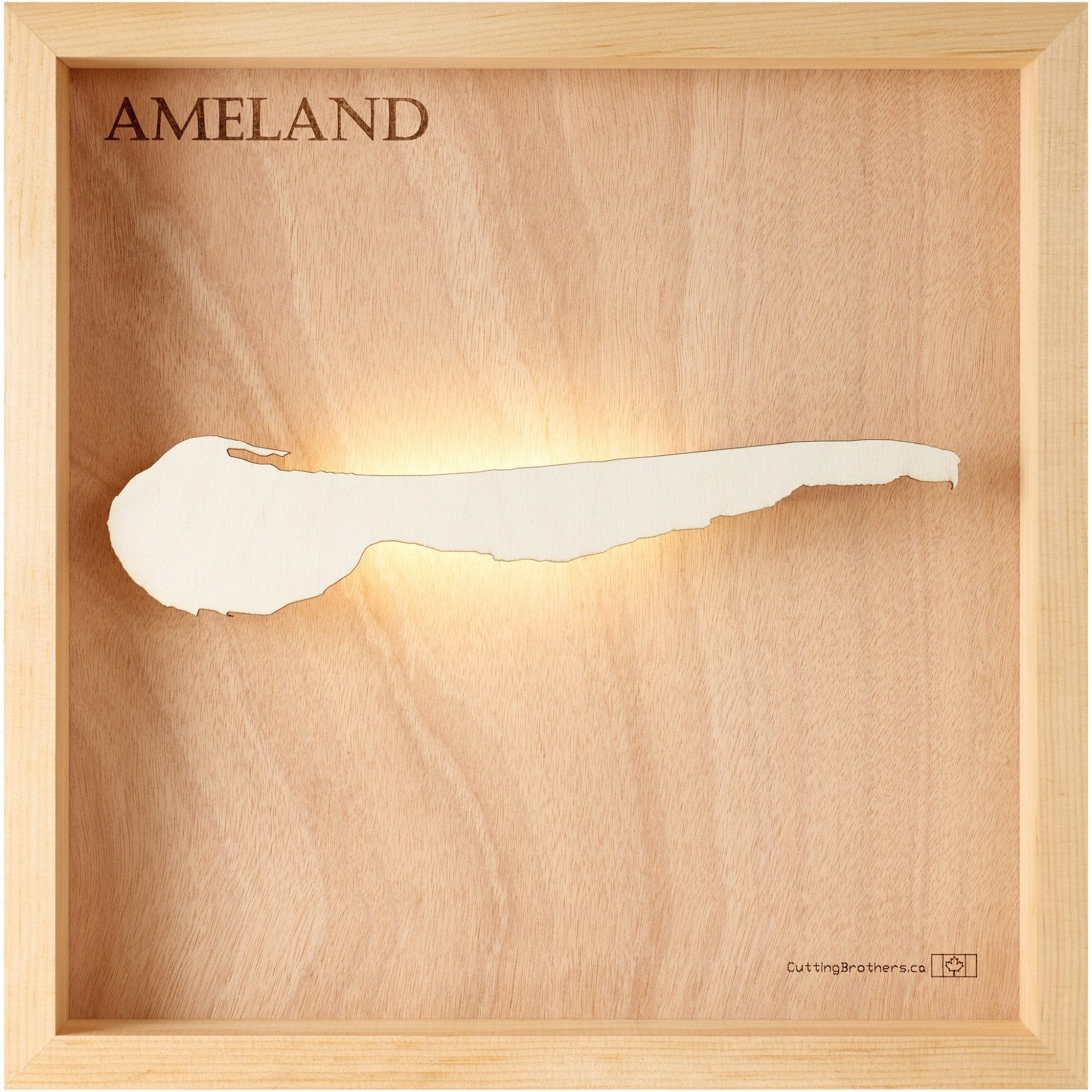 Cutting Brothers LED-Bild Ameland 35x35 cm, LED-Holz-Wandkarte, mit indirekter Beleuchtung, handgefertigt aus Echtholz