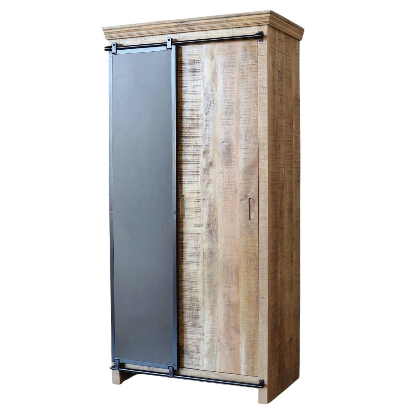 baario Kleiderschrank Kleiderschrank SELCE Industrial massiv Mangoholz & Eisen Design Schiebetüren