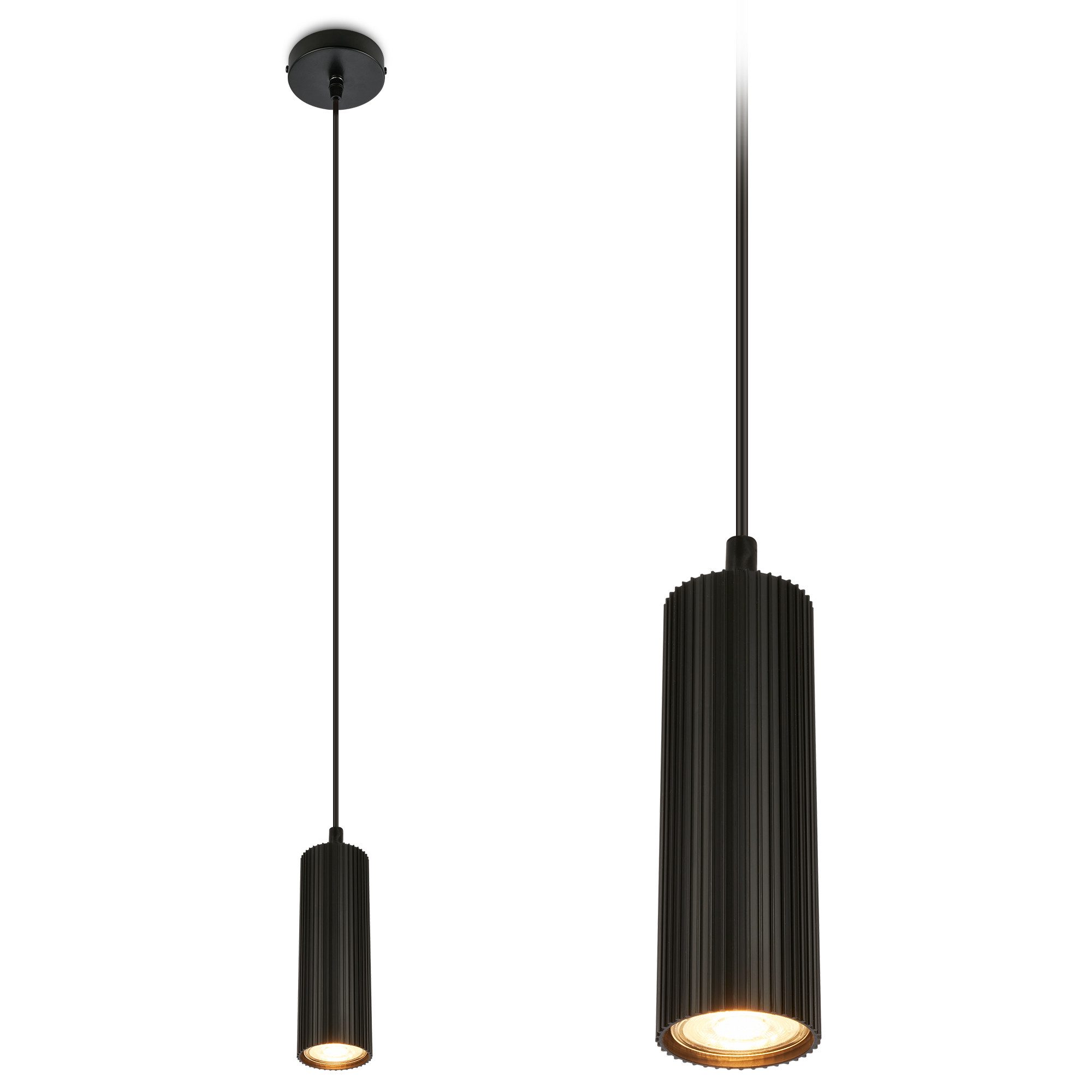 Briloner Leuchten LED Pendelleuchte Hängelampe Höhenverstellbar GU10 Riffle-Optik, 1-Flammig, ohne Leuchtmittel, Abhängig vom Leuchtmittel, 20x120 cm, Esszimmer, Esstisch, Wohnzimmer
