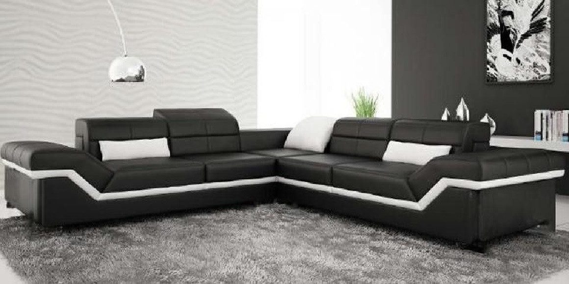 Xlmoebel Ecksofa Weißes Ledersofa mit USB-Anschluss und modernem Design, Hergestellt in Europa