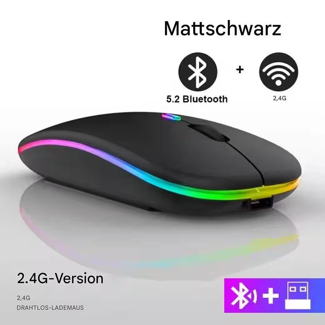 Wrischan Kabellose Wiederaufladbare Bluetooth-Maus – Leise & Präzise Maus (Dual-Modus-Konnektivität (Bluetooth + 2,4 GHz USB)
