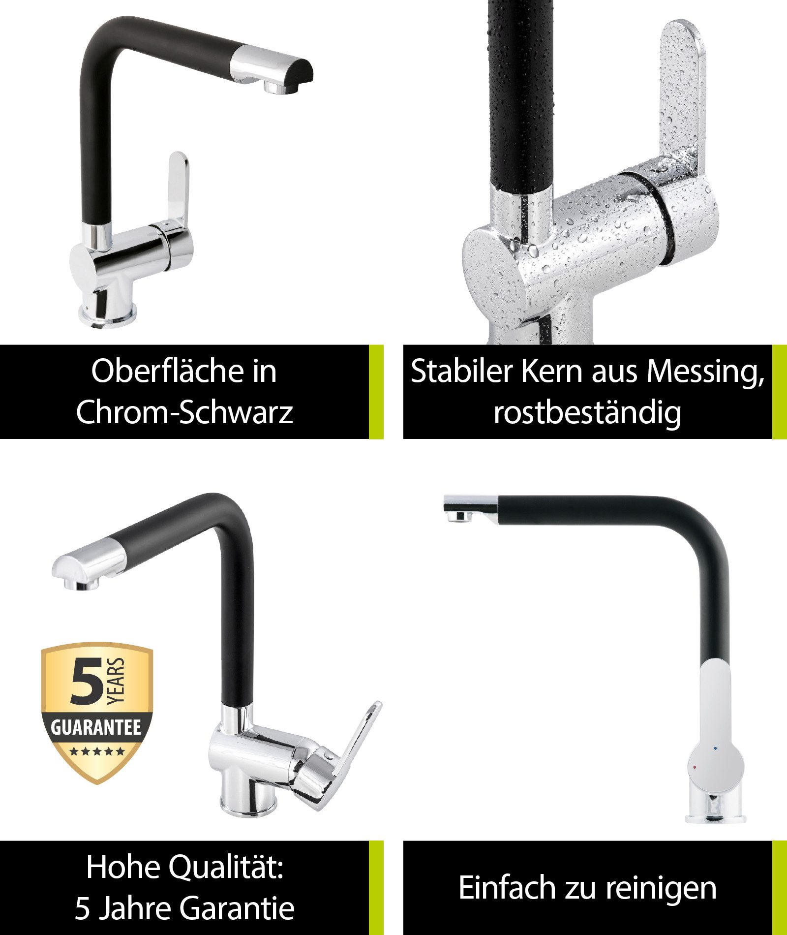 aquaSu Spültischarmatur Sanmix Style schwenkbar, Schwarz-Chrom, Kaltstart-Funktion, Wassersparkartusche