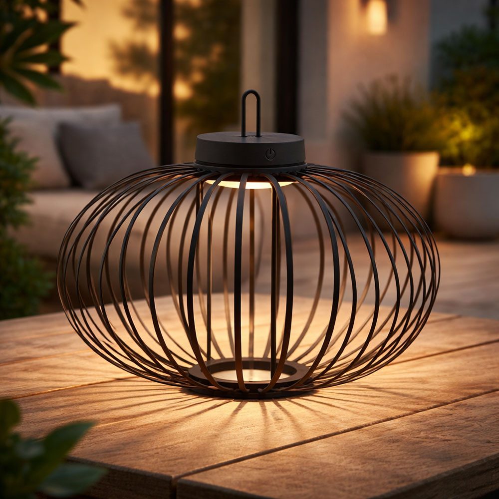 JUST LIGHT LED Außen-Tischleuchte, LED-Leuchtmittel fest verbaut, Warmweiß, Tischlampe Pendelleuchte Außen Innen LED Touchdimmer Akku D 46 cm