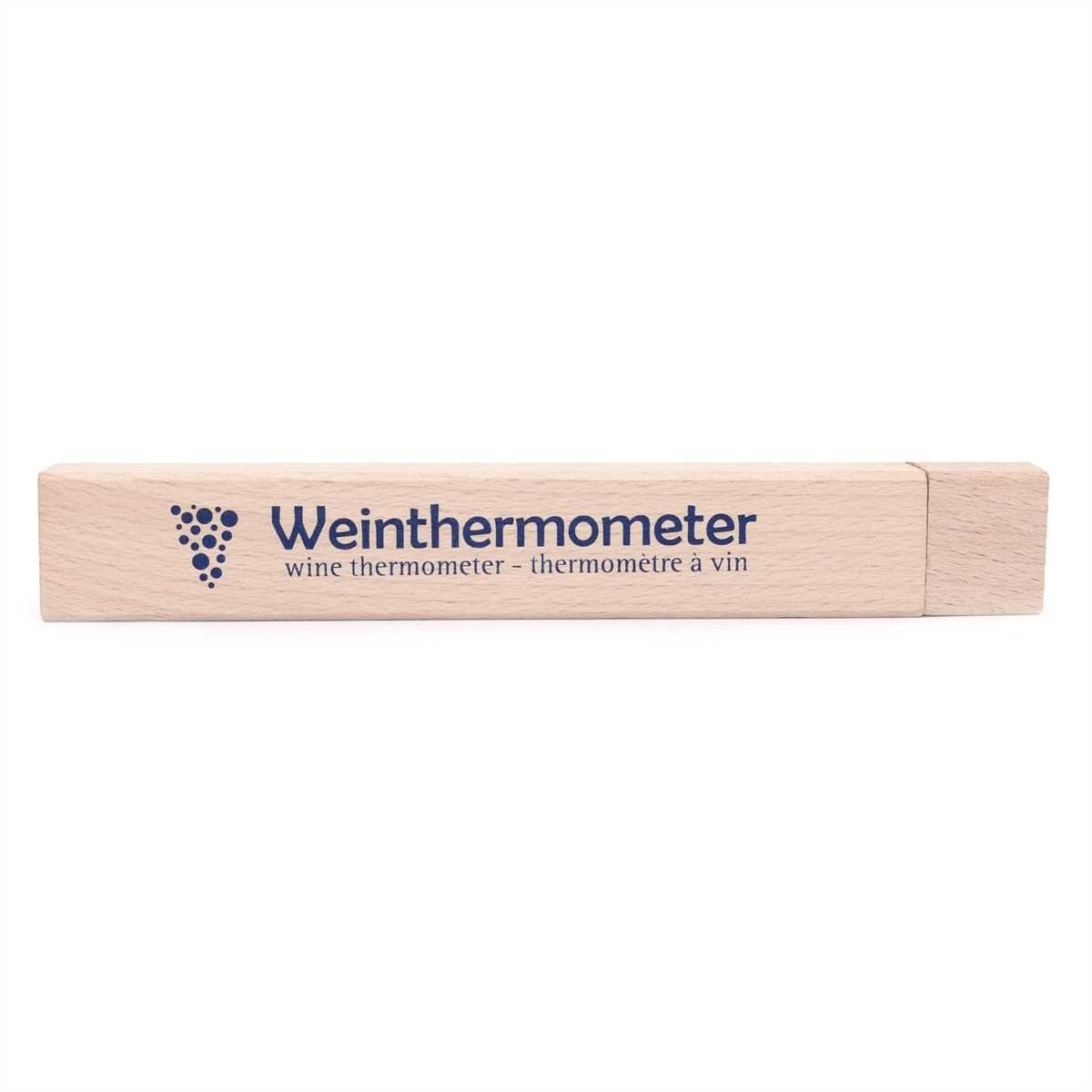 Lantelme Weinthermometer Glas im Holzbox Weinglas Weinflasche Wein Thermometer Temperaturmesser, 2-tlg., Temperaturangaben für Sekt, Rotwein, Weißwein, 0-40 Grad Celsius, Buchenholz, Deutsche Herstellung