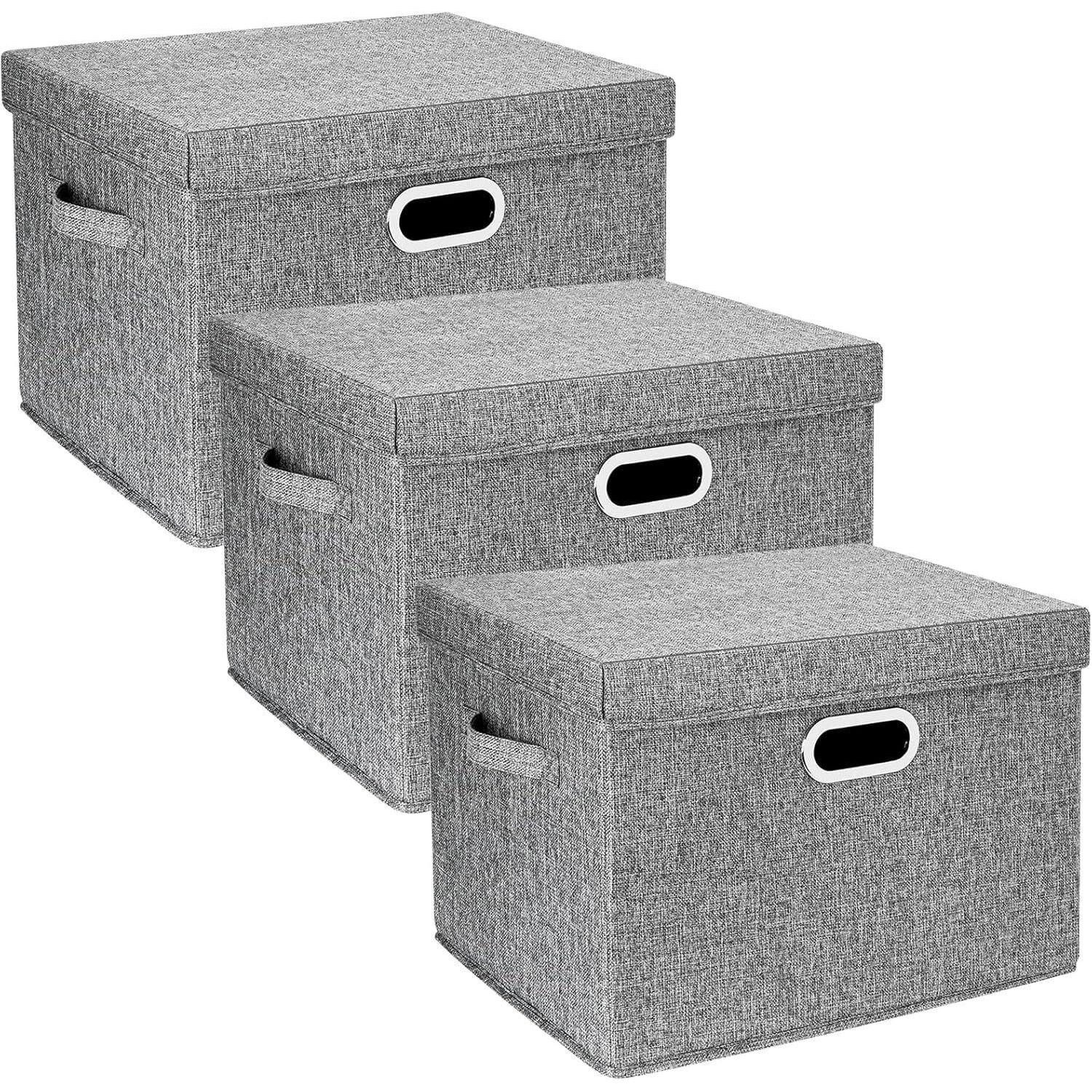 LuxusKollektion Aufbewahrungsbox Aufbewahrungsbox Deckel Stoff Kisten 44x30x29cm 3-Stück Grau