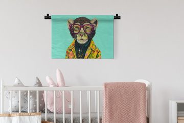 MuchoWow Wanddekoobjekt Design - Rosa - Brille - Affe - Tiere, Wanddeko für Wohnzimmer, Schlafzimmer, Kleid, Wandbehang, Kinderzimmer