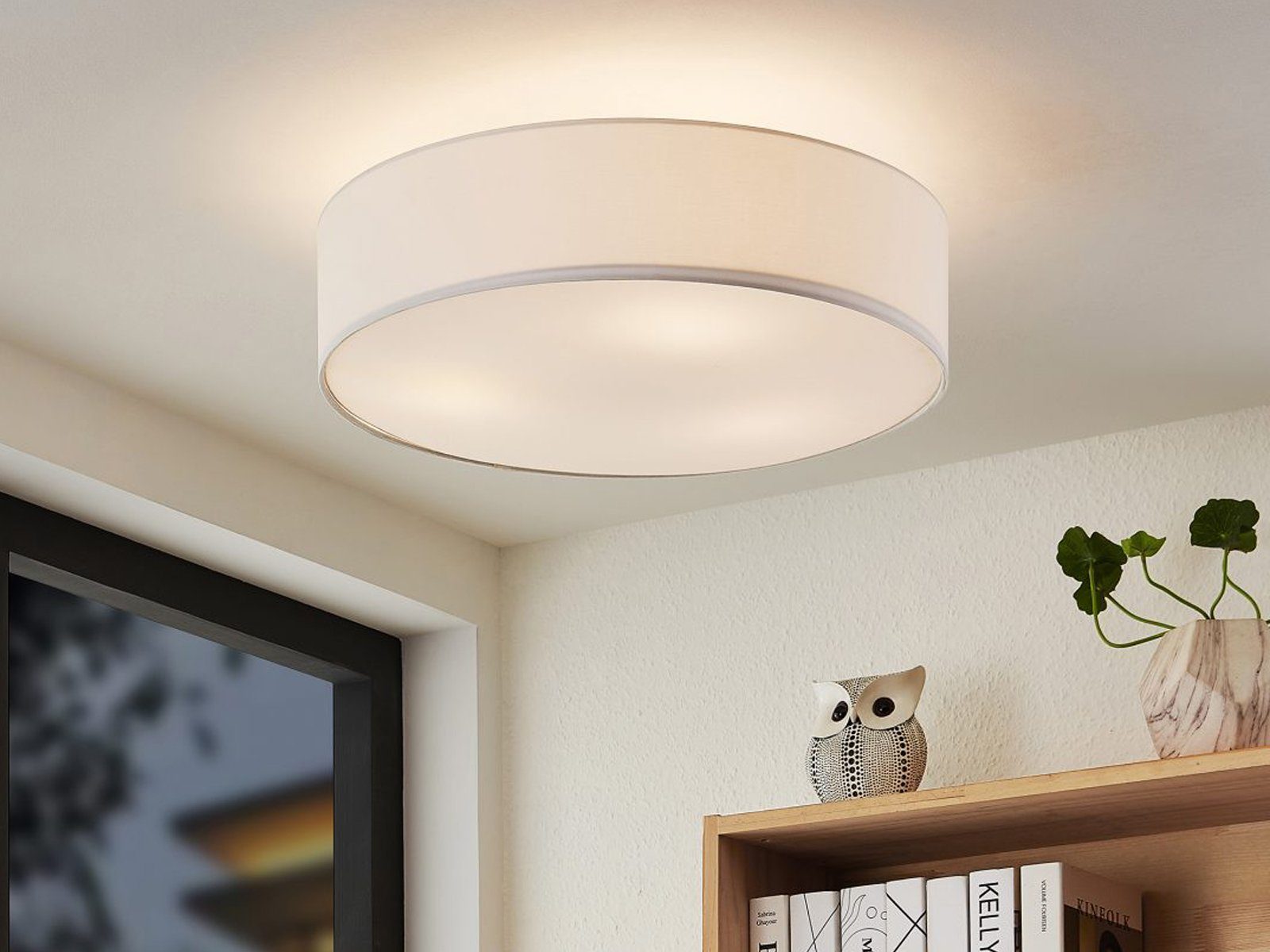 meineWunschleuchte LED Deckenleuchte, LED wechselbar, Warmweiß, Designklassiker Deckenbeleuchtung mit Stoff Lampenschirm Weiß, Ø 50cm