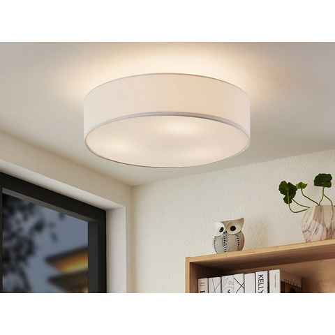 meineWunschleuchte LED Deckenleuchte, LED wechselbar, Warmweiß, Designklassiker Deckenbeleuchtung mit Stoff Lampenschirm Weiß, Ø 50cm