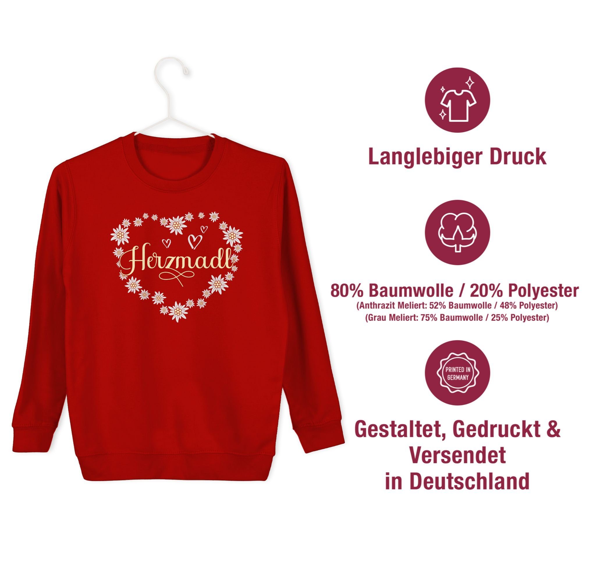 Outfit Mode Shirtracer für Rot 3 Kinder Herzmadl Sweatshirt Oktoberfest Madl Madel Mädel