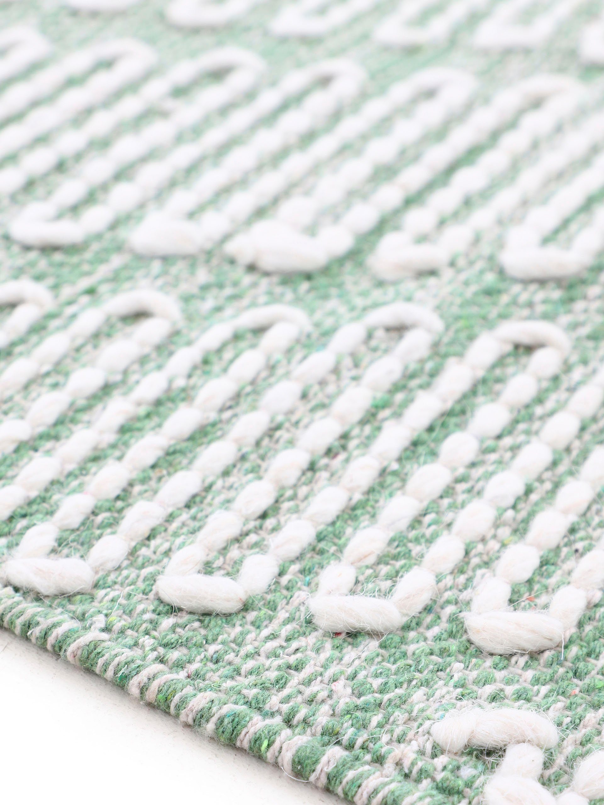 Teppich Kelim Durry, carpetfine, rechteckig, mm, geometrisch, grün reine handgewebt, Hoch-Tief 5 Effekt, Handweb, Höhe: Baumwolle