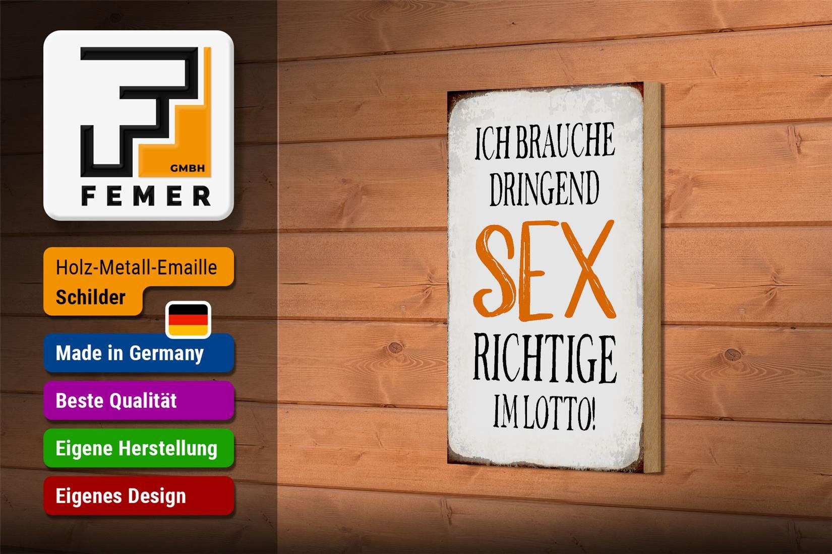 Femer GmbH Holzbild Spruch 12x18 cm ich brauche dringend Sex, Sprüche Zitate Lustiges (1 St), Glatte Holzfaserplatte (MDF), vorn beschichtet