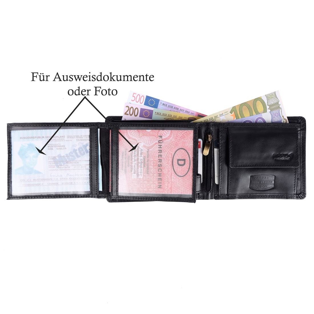 SHG Geldbörse Schutz Leder Börse Brieftasche RFID mit Herren und Münzfach Portemonnaie