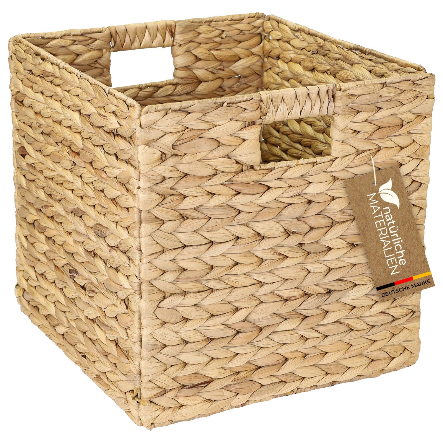 HMF Regalkorb Aufbewahrungskorb, geflochten aus Wasserhyazinthe, passend für Kallax Regale 32 x 34,5 x 32 cm, natur