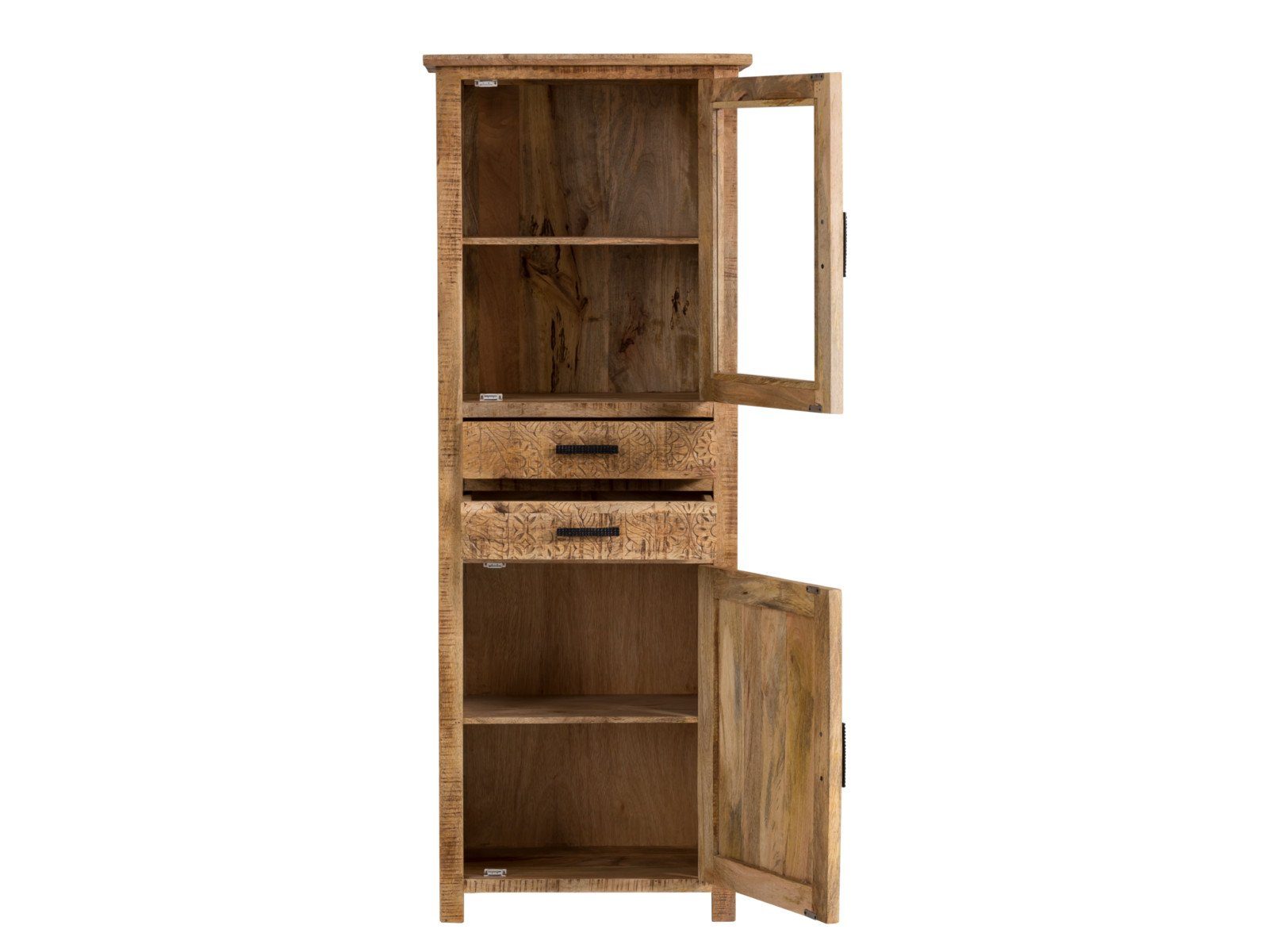 massivum Vitrine Mumbai, Wohnzimmer Hochschrank Massivholz (1-St)