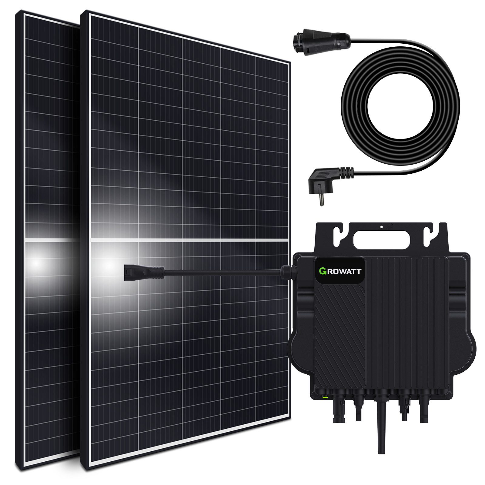 SUNNIVA Solaranlage 850/800W Balkonkraftwerk, Monokristallin, (NEO-800M-X Growatt 800W Micro-Wechselrichter, 2x 425W Solarmodule, Solaranlage mit 5m Anschlusskabel, Solarkabel, Photovoltaikanlage), Balkon Mini-PV Anlage genehmigungsfrei Inverter, Solarpanel Solarmodul