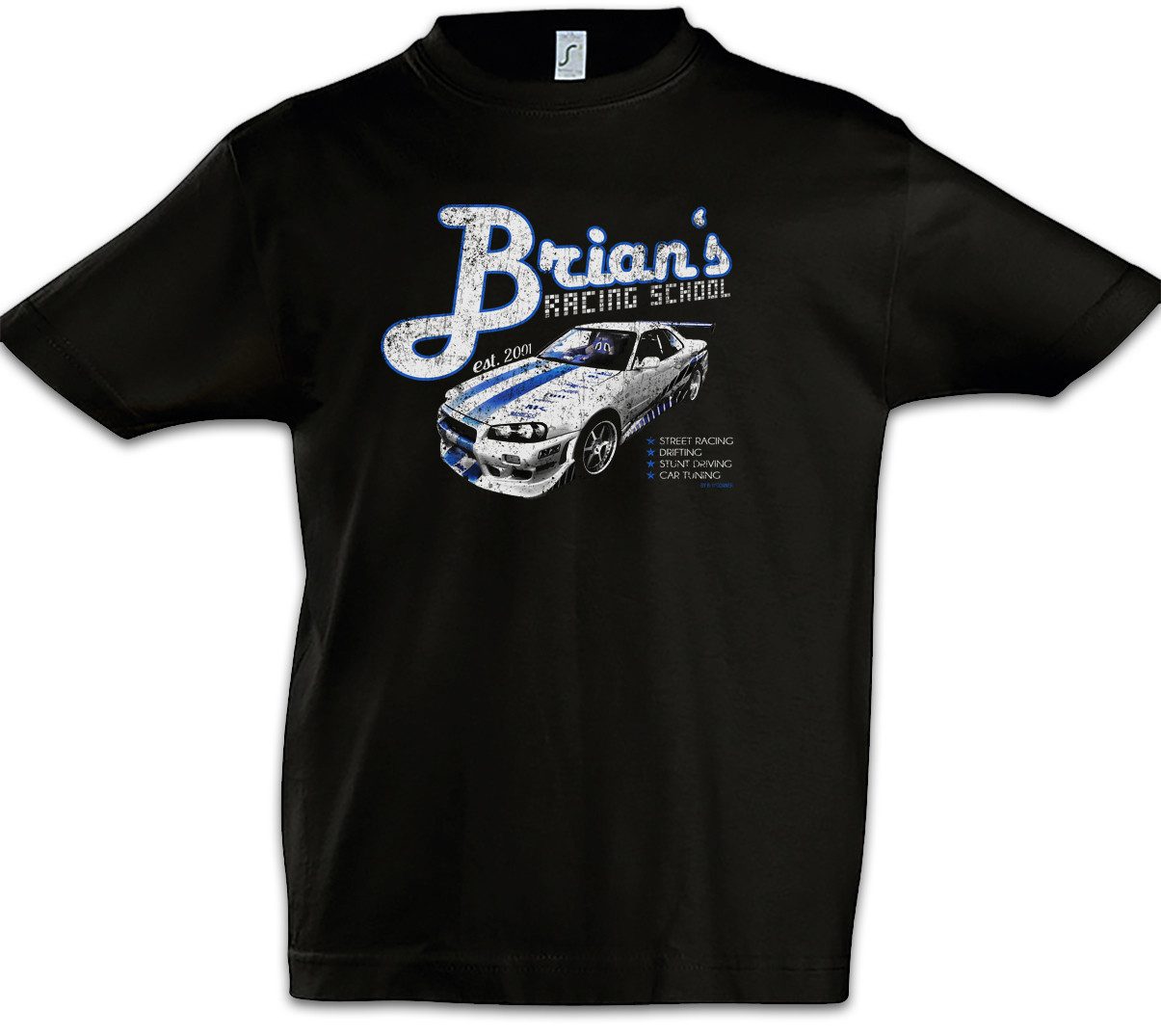 Print-Shirt Brians Racing School Kinder T-Shirt The Muscle Fast Car And Dom Race