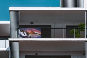 MuchoWow Balkonsichtschutz Wasserfall - Berg - Wolken - Rosa - Landschaft (1-St) Balkonbanner, Sichtschutz für den Balkon, Robustes und wetterfest