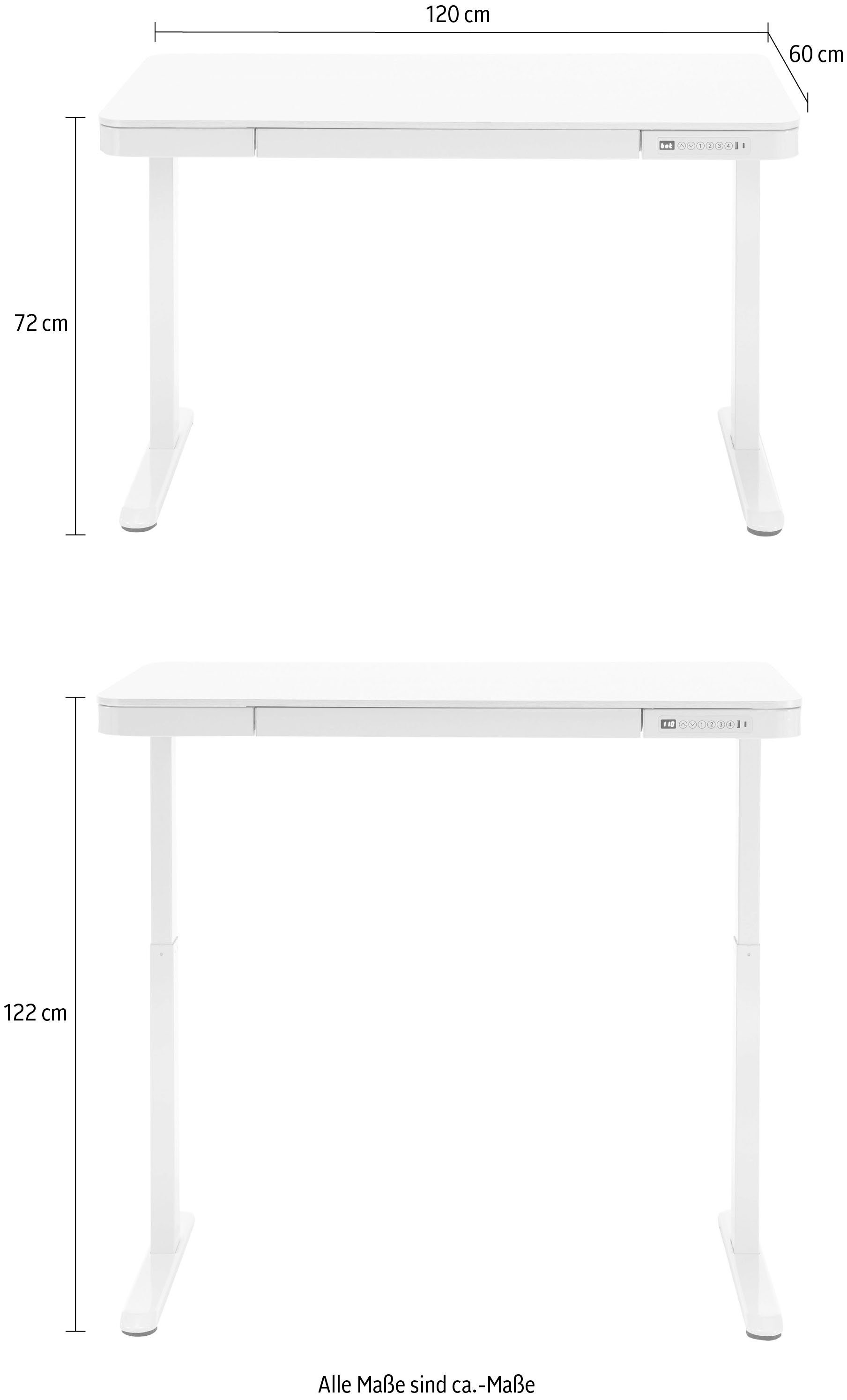 elektrisch Weiß Weiß cm, von cm Breite MCA furniture höhenverstellbar 72-122 Schreibtisch Barco, 120 |