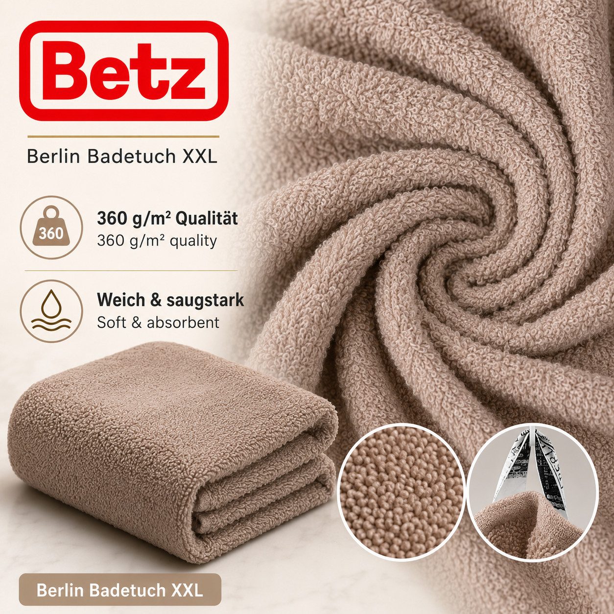 Betz Badetuch Berlin Größe 100 x 200 cm Saunatuch & Strandtuch 360 g/m², 100% Baumwolle (1 Stück, 1-St), saugstark & weich – großes Handtuch mit Aufhänger – Ser – Bild 4 von 5
