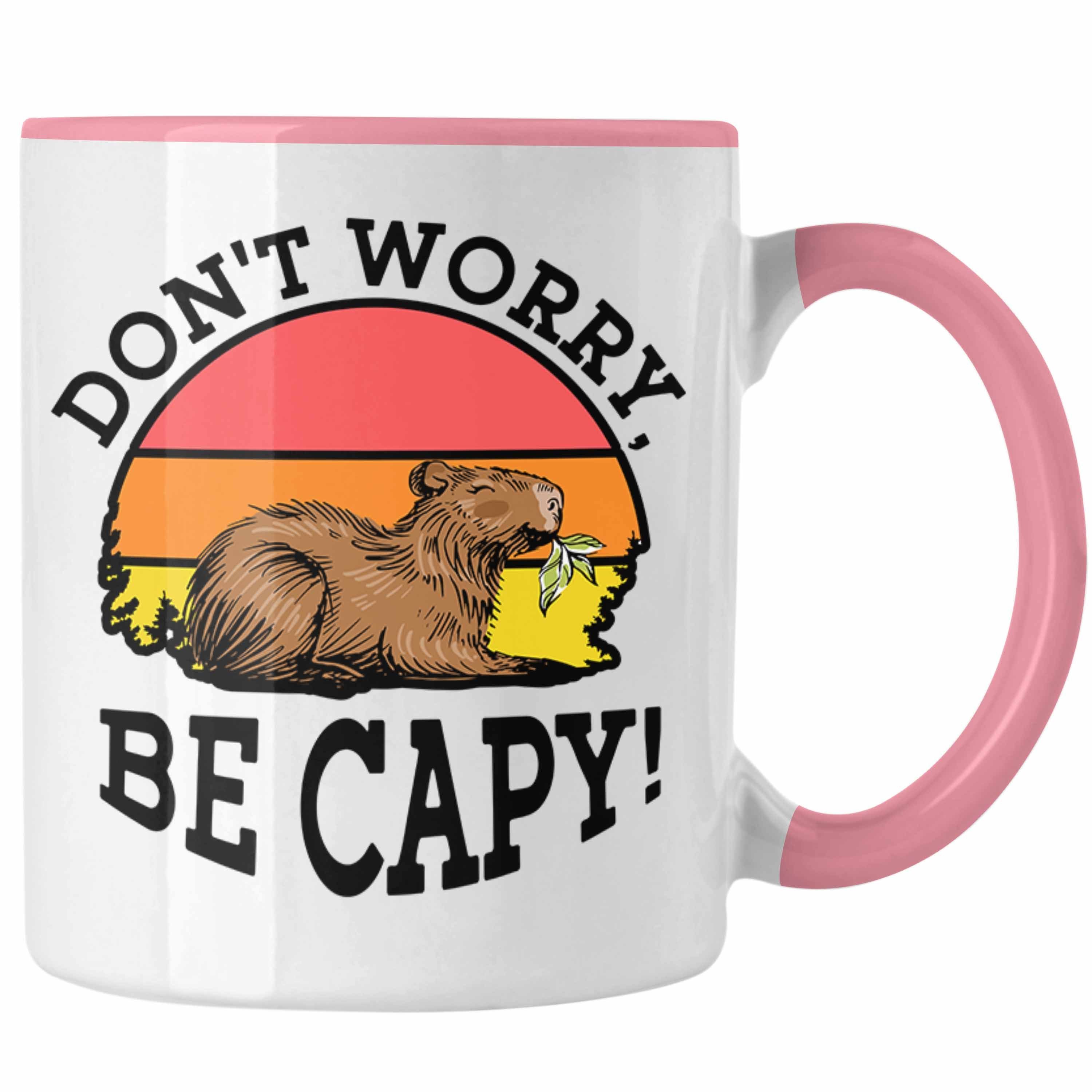 Trendation Tasse Lustige Tasse "Don't Worry Be Cappy" lustiges Geschenk für Capybara-Li Rosa
