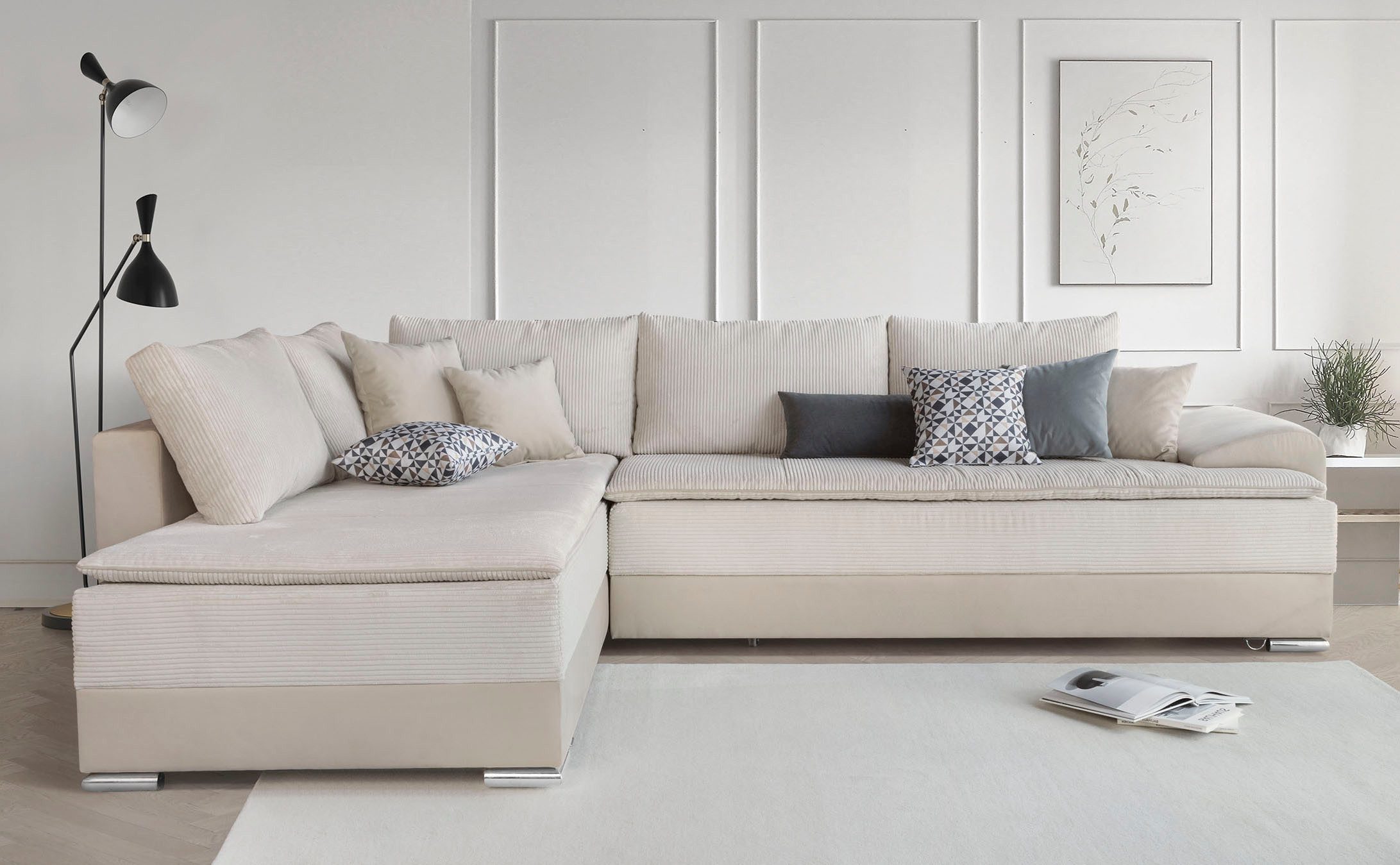 INOSIGN Ecksofa Night & Day L-Form, B: 324 cm, mit Bettfunktion, Bettkasten & 3 Zierkissen, Boxspringbett 180x200 cm