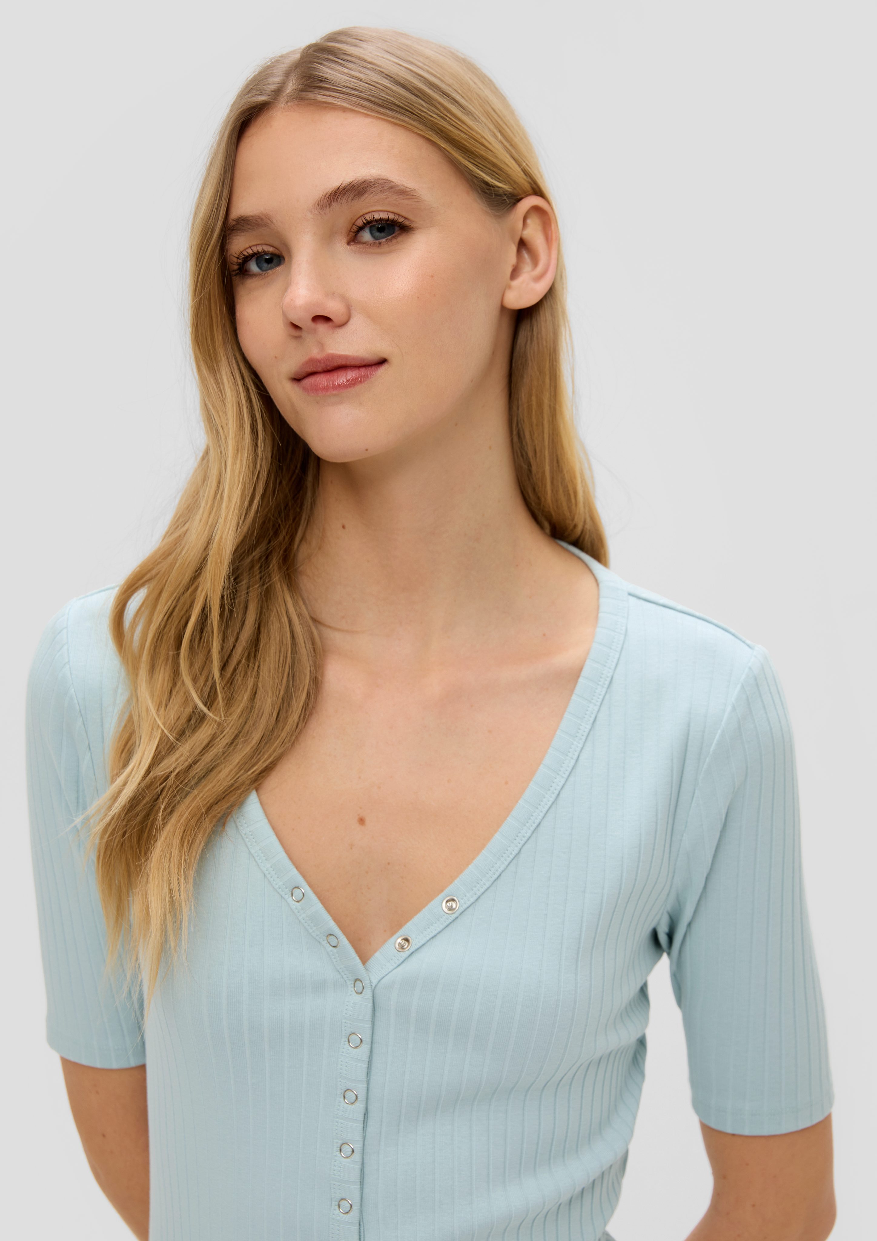 QS Kurzarmshirt Shirt mit Rippstruktur günstig online kaufen