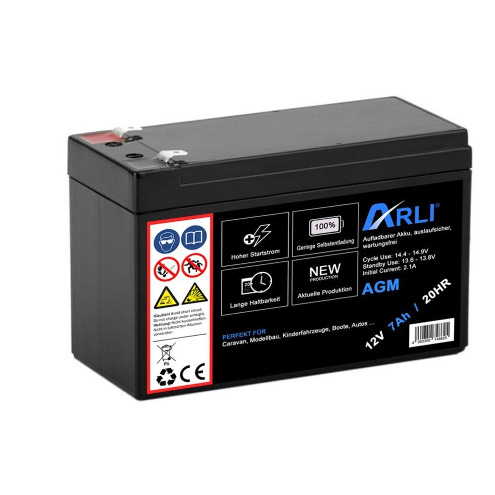 ARLI AGM Blei Akku 12V 7Ah 20HR Batterie 7000 mAh Glasfaservlies Bleiakku Свинцово-кислотные аккумуляторы 7000 mAh (12 V, 1 St)