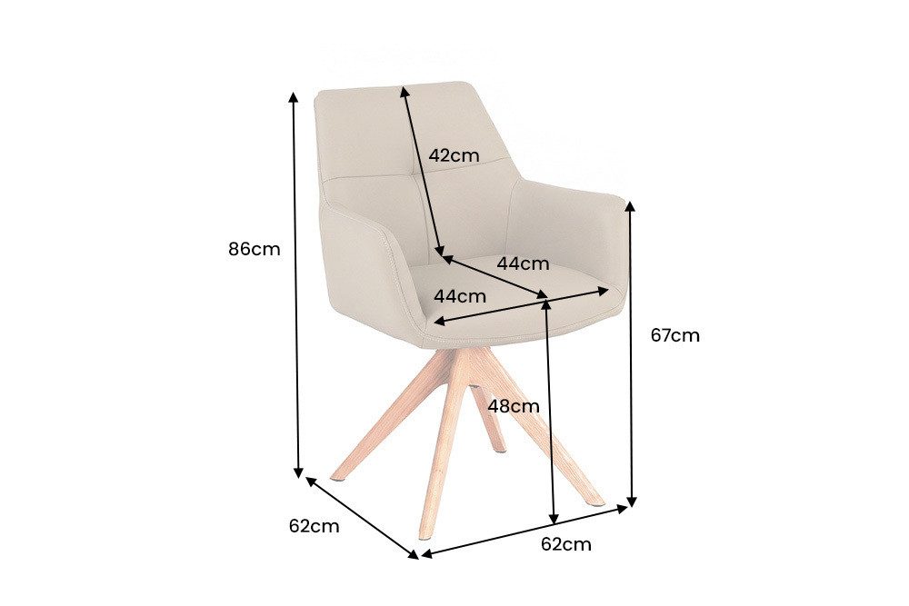 riess-ambiente Drehstuhl ALMARA beige/sand/natur - Eiche, Echtleder, 360°, Massivholz, modern (Einzelartikel, 1 St), Natürlicher Polsterstuhl - ideal f. Ess- & Wohnzimmer oder Home Office