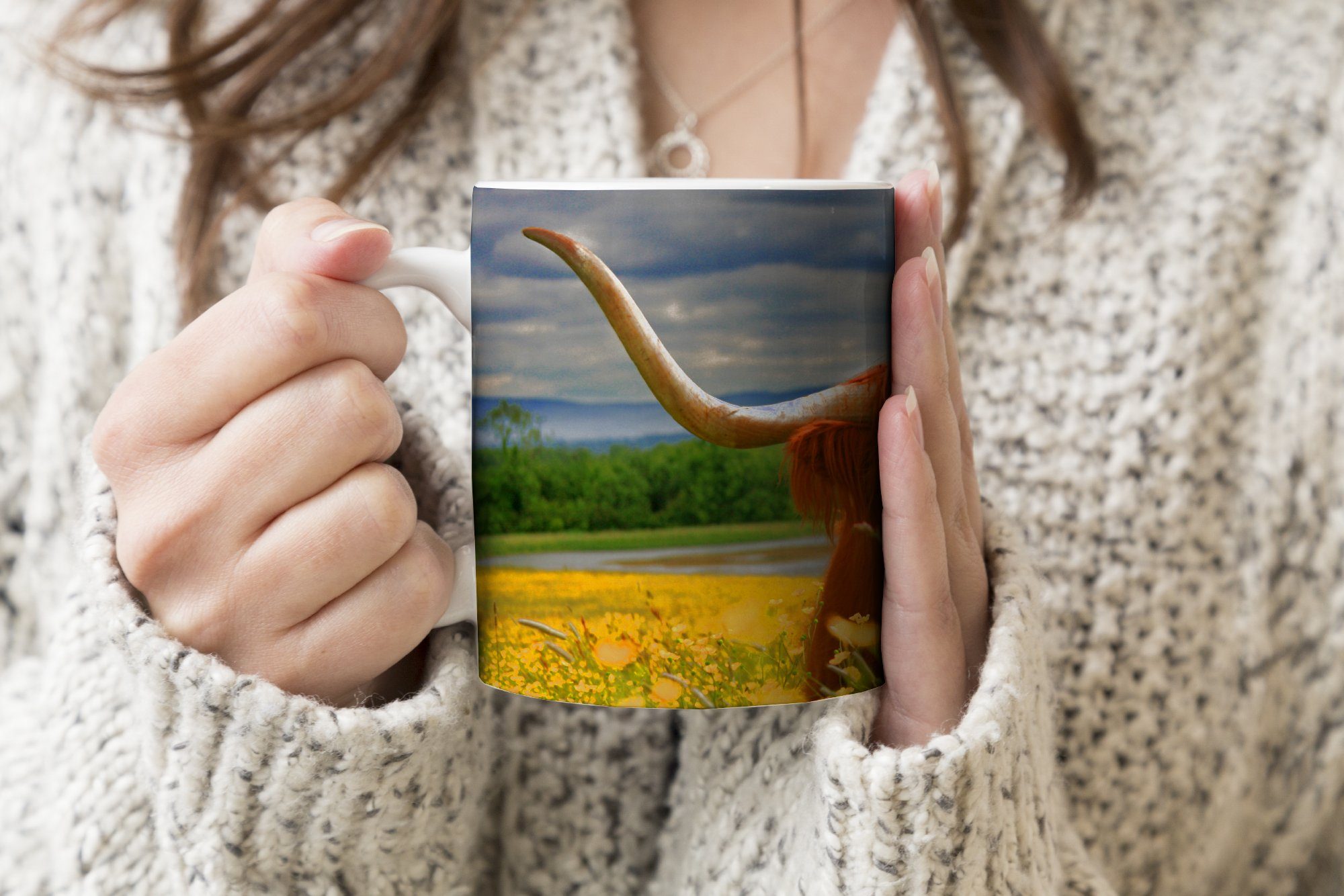 MuchoWow Schottischer Blumen, - Teetasse, Tiere Kaffeetassen, Geschenk Highlander Tasse - Becher, Teetasse, Keramik,