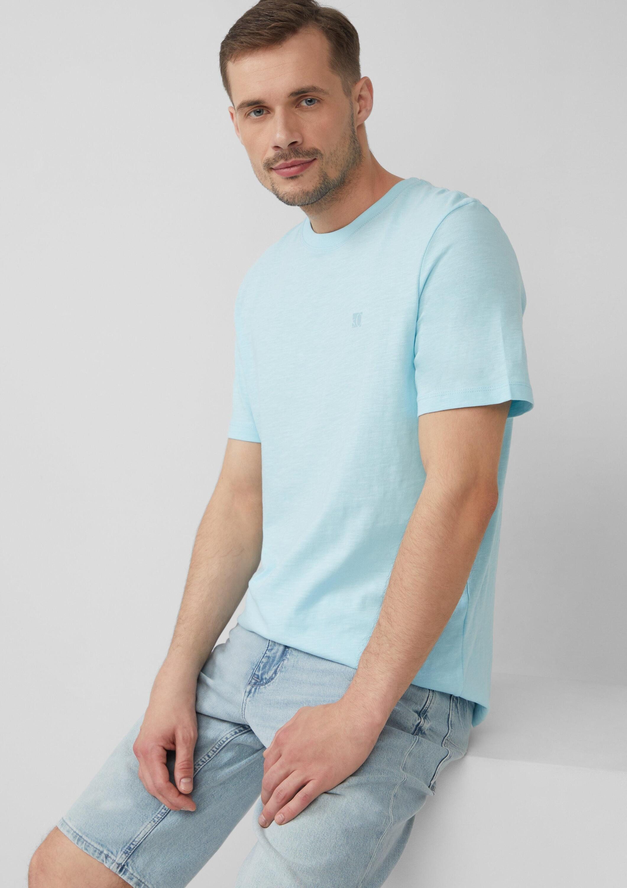 s.Oliver Kurzarmshirt T-Shirt T-Shirt mit Flammgarnstruktur und Logo-Print günstig online kaufen