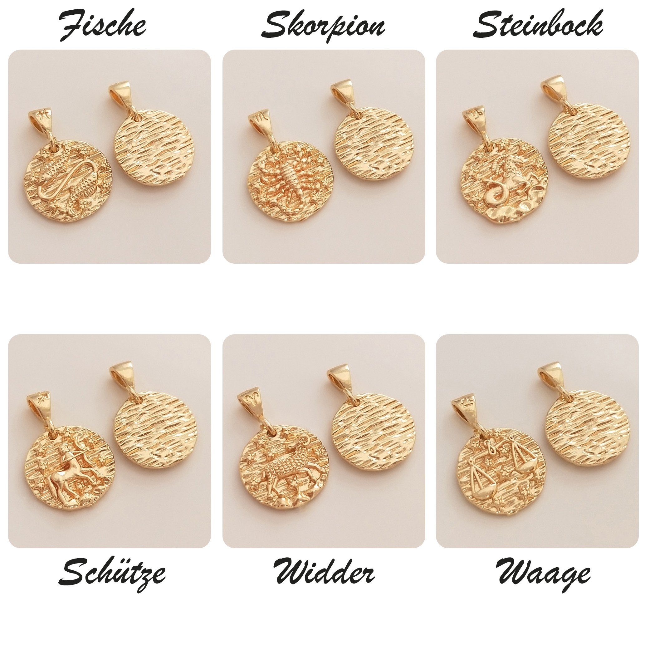 GOLDEN Löwe & Sternzeichen Charm Kette Satelliten / Halskette | Kette Kette filled mit Anhänger b. 18Gold Horoskop Anhänger
