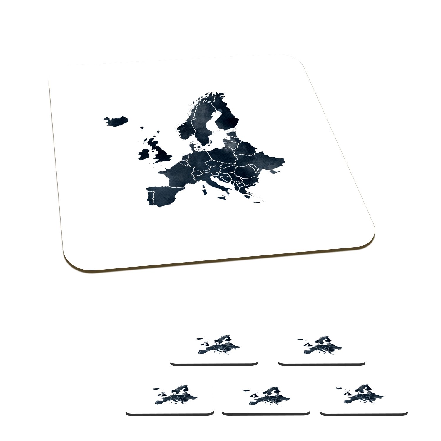 MuchoWow Glasuntersetzer Karte - Europa - Schwarz, Zubehör für Gläser, 6-tlg., Glasuntersetzer, Tischuntersetzer, Korkuntersetzer, Untersetzer, Tasse