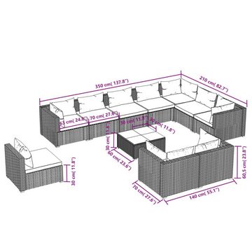 vidaXL Garten-Essgruppe 11-tlg Garten Lounge Set mit Kissen Polyrattan Braun Loungemöbel
