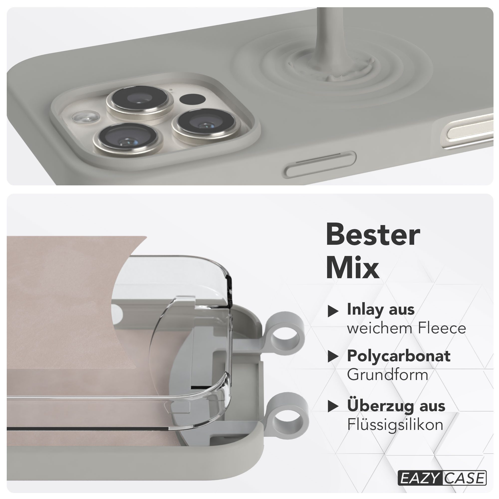 EAZY CASE Handykette 2in1 TPU Hülle mit Band für Apple iPhone 16 Pro 6,3 Zoll, Handykordel Smartphonekette Wave abnehmbar 2in1 Handyhülle Case Grün