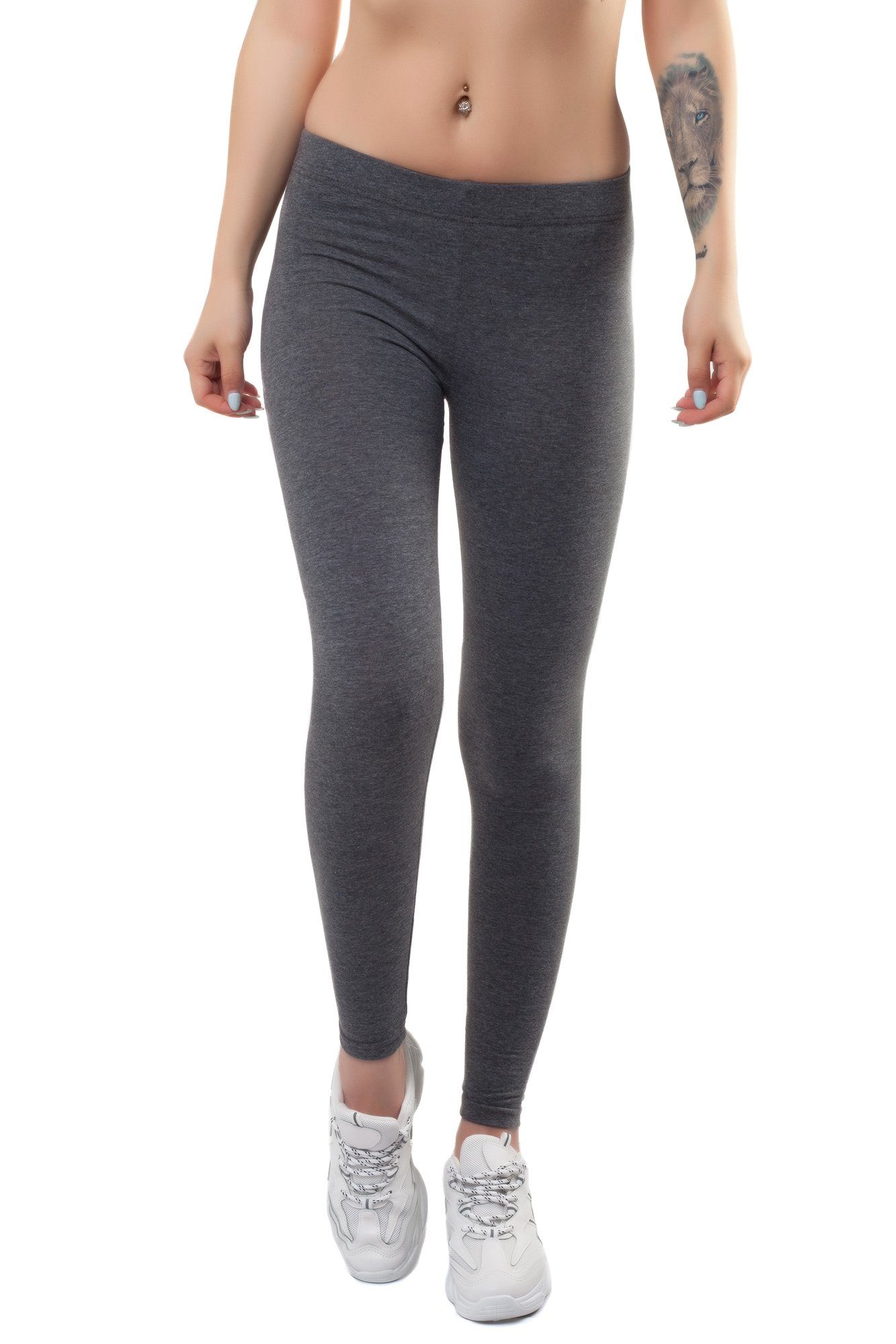 Bongual Leggings Damen Leggins lang Basic aus Baumwolle-mix Grautöne Komfortbund